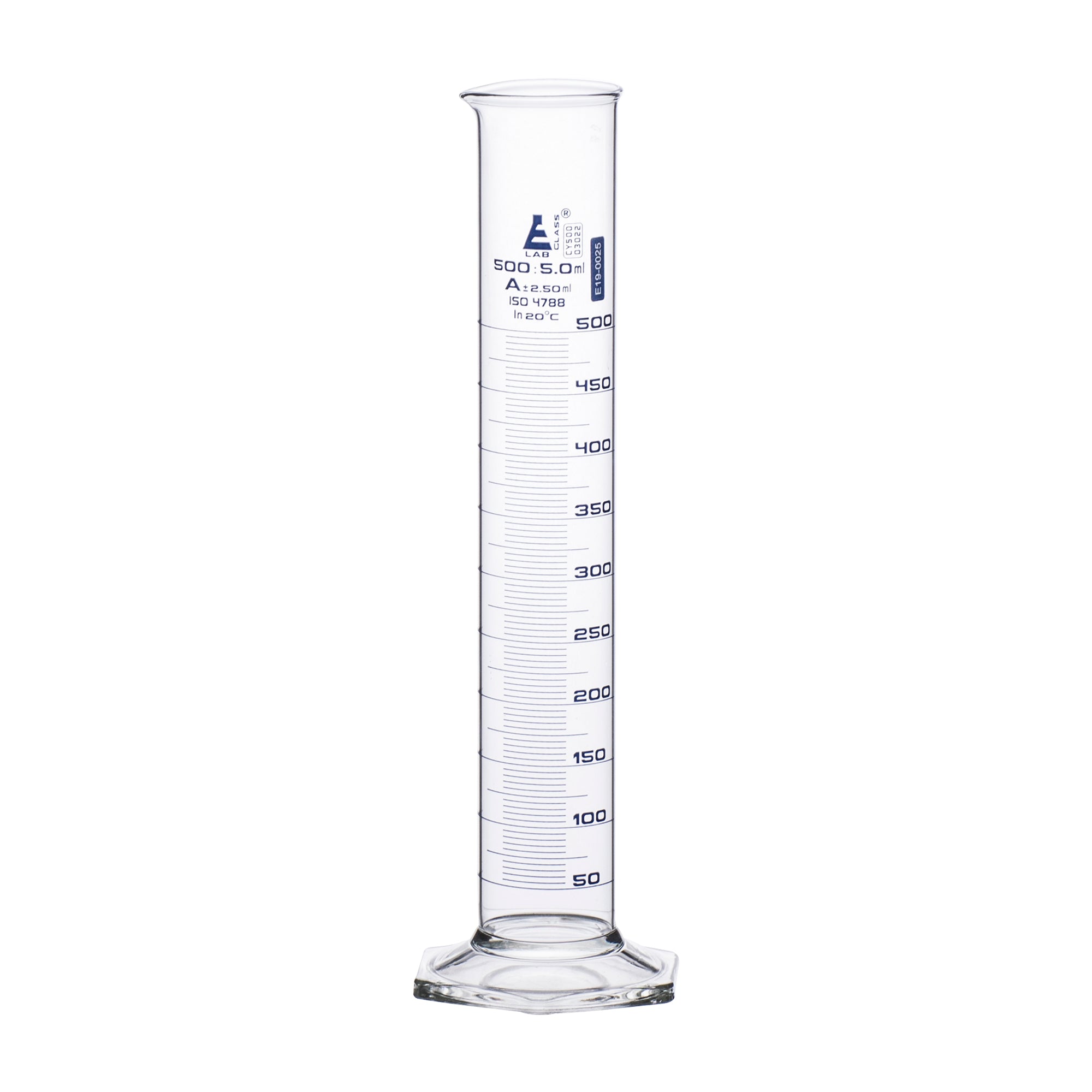 Borosilicate Glass Graduated Cylinder with Hexagonal Base, 500 ml, Class A with Individual Work Certificate