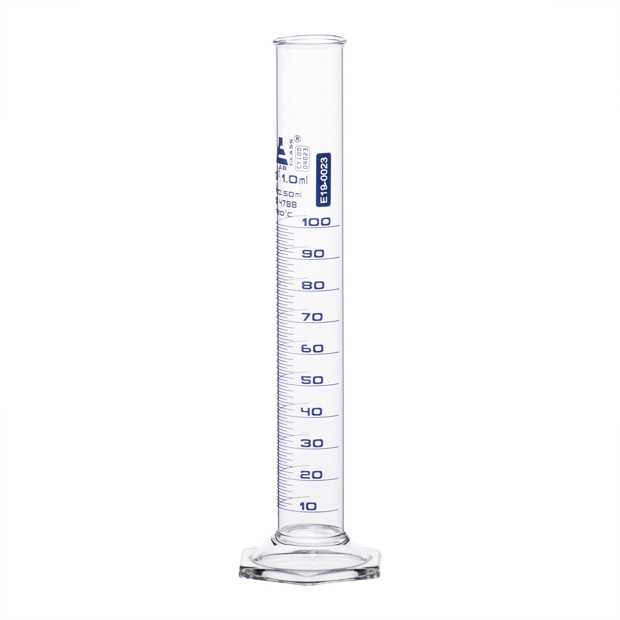 Borosilicate Glass Graduated Cylinder with Hexagonal Base, 100 ml, Class A with Individual Work Certificate