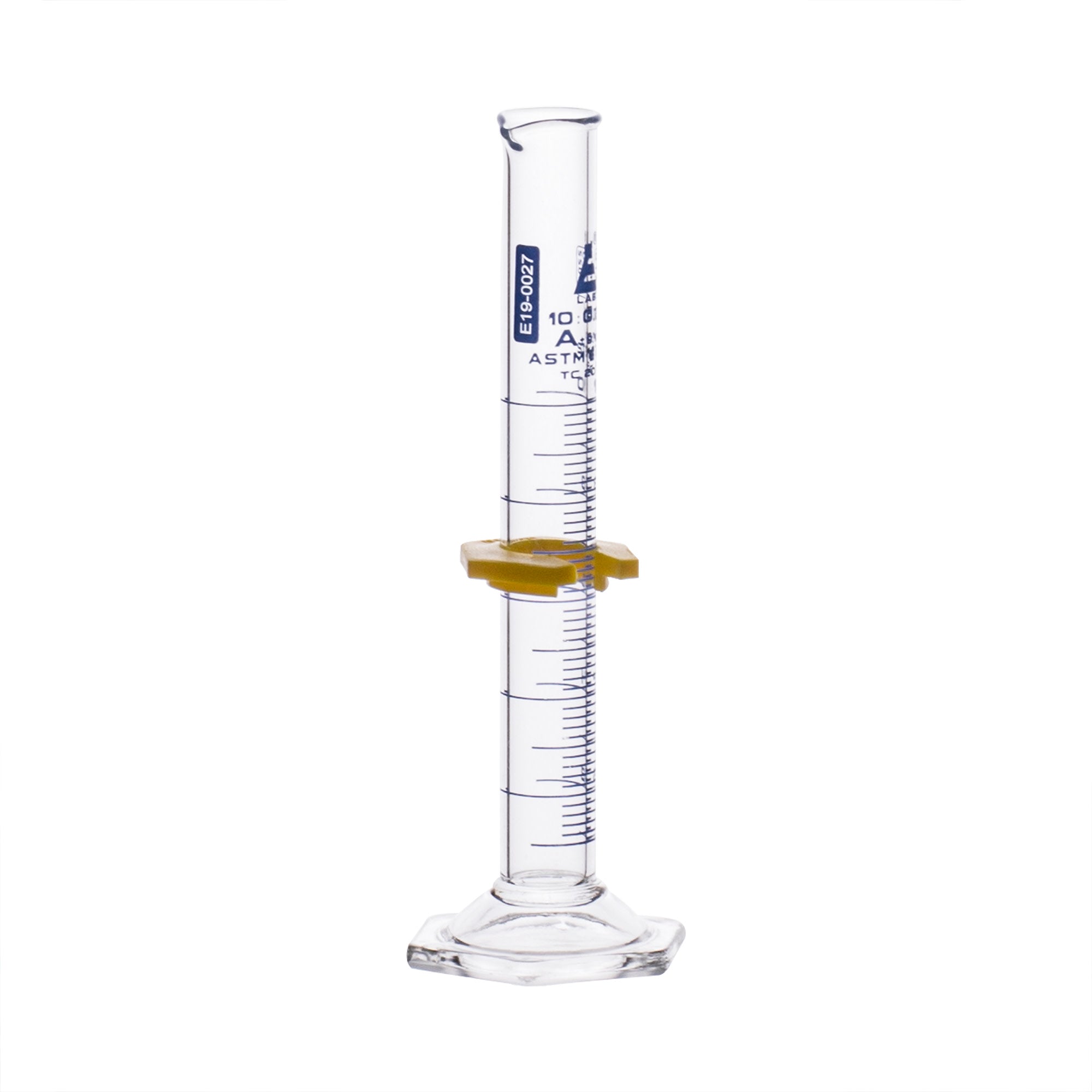 Borosilicate Glass ASTM Graduated Cylinder with Hexagonal Base and Guard, 10 ml, Class A with USP & Individual Work Certificate, Autoclavable