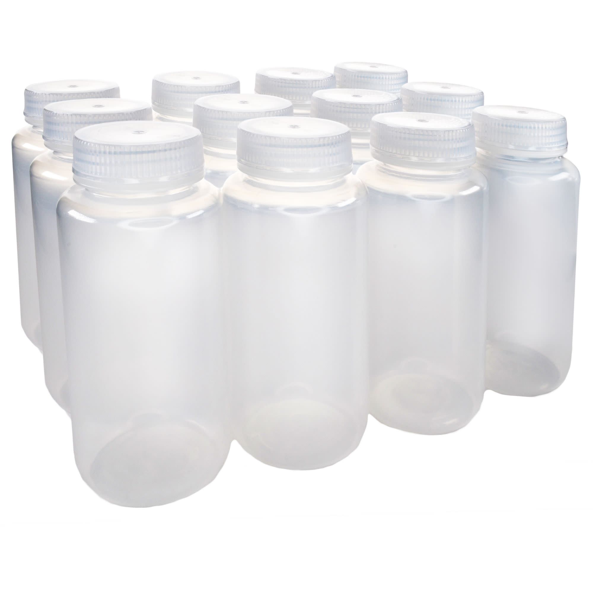 500mL Wide Mouth Polypropylene Translucent Reagent Bottles with Polypropylene Caps, Pack of 12, Non-Sterile