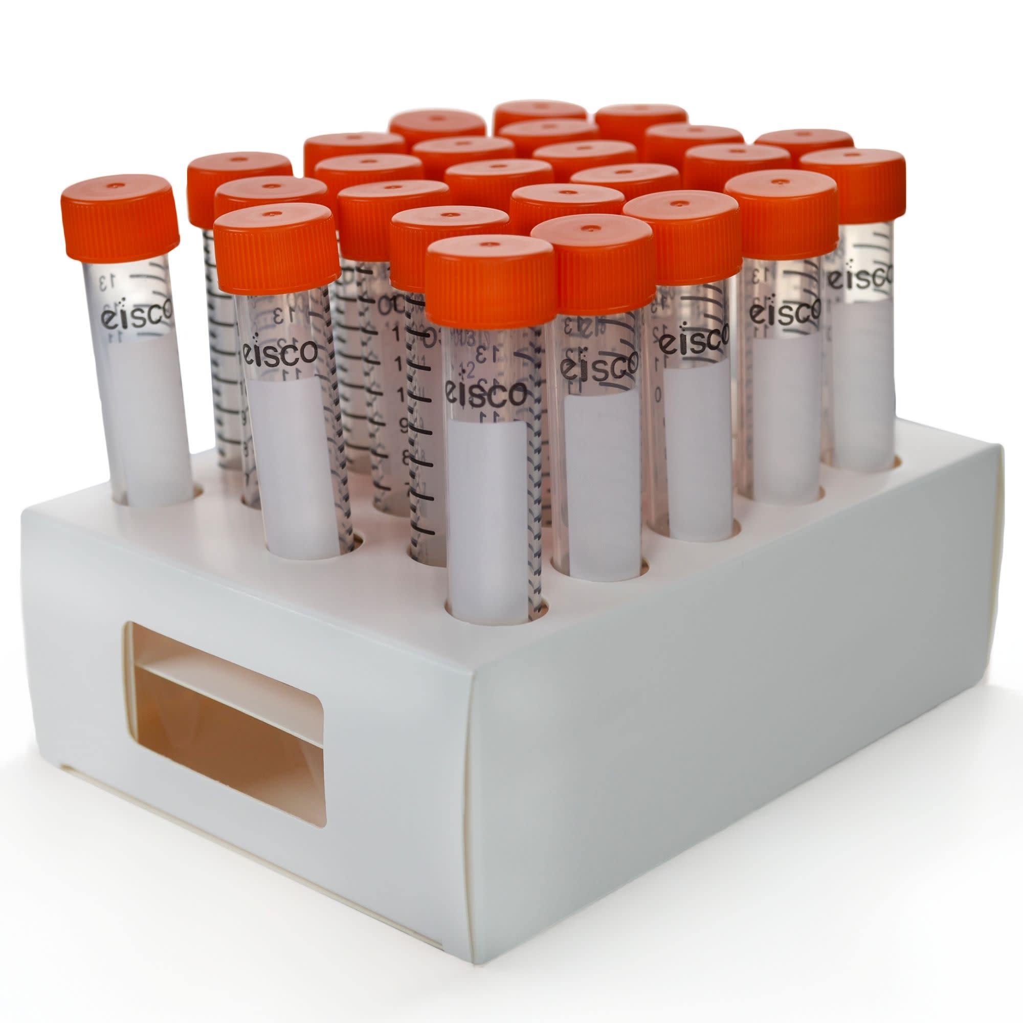 Pack of 25, 15mL Non-Sterile Centrifuge Tubes, Polypropylene, Flat Cap, Lab-Grade, Racked