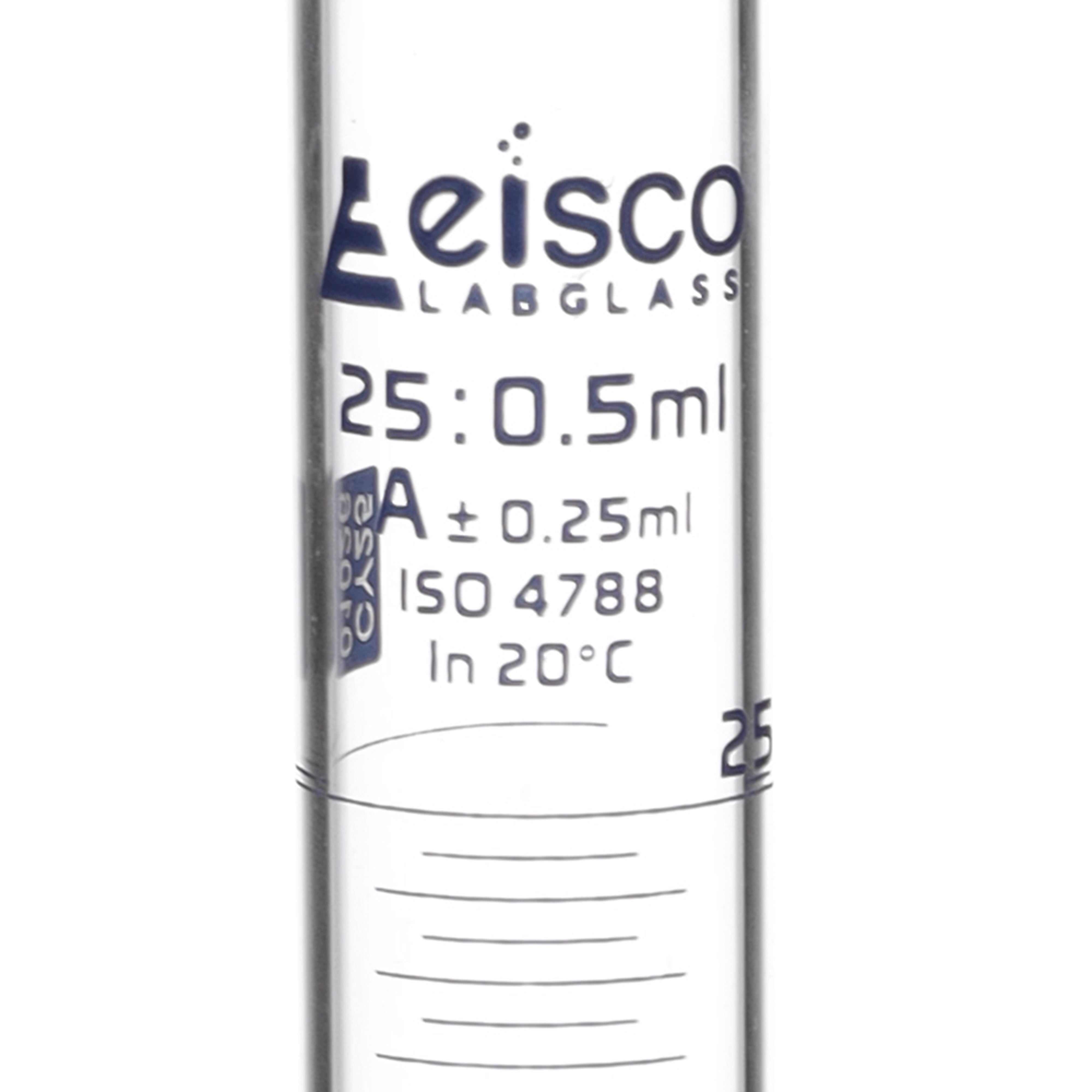 Borosilicate Glass Graduated Cylinder, 25 ml, 0.5 ml Graduation, Class A, Autoclavable