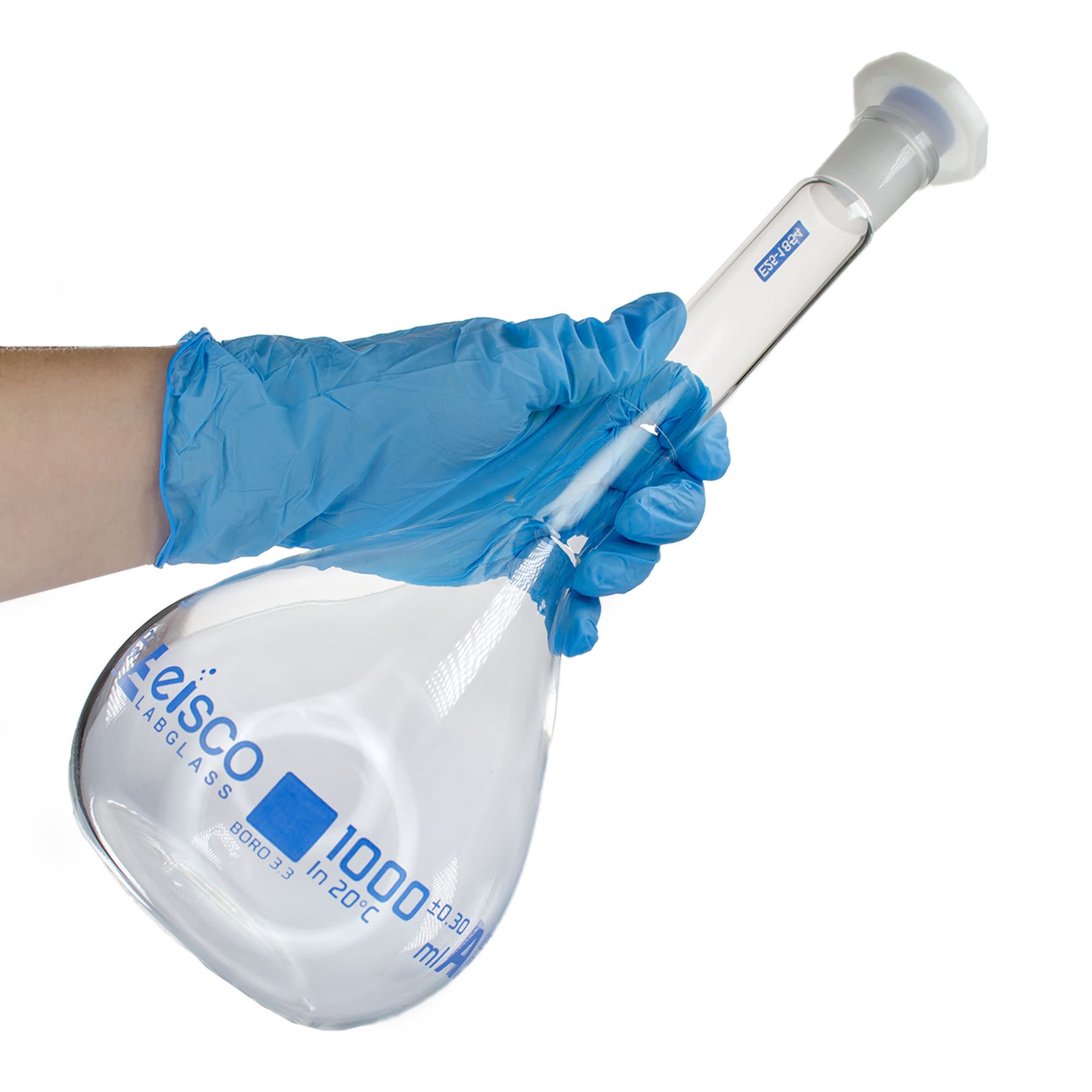 Borosilicate Glass Volumetric Flask with Solid Glass Stopper, 1000 ml, USP Class A with Individual Work Certificate,  Pack of 2, Autoclavable