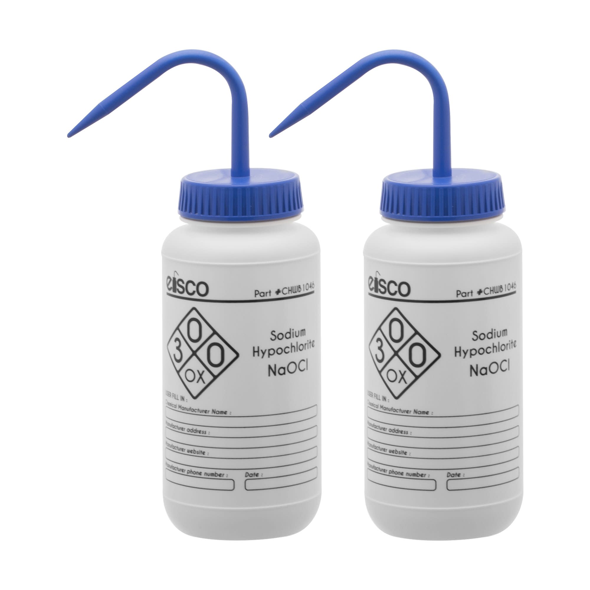 2PK Performance Plastic Wash Bottle, Sodium Hypochlorite (Bleach), 500 ml - Labeled (1 Color)