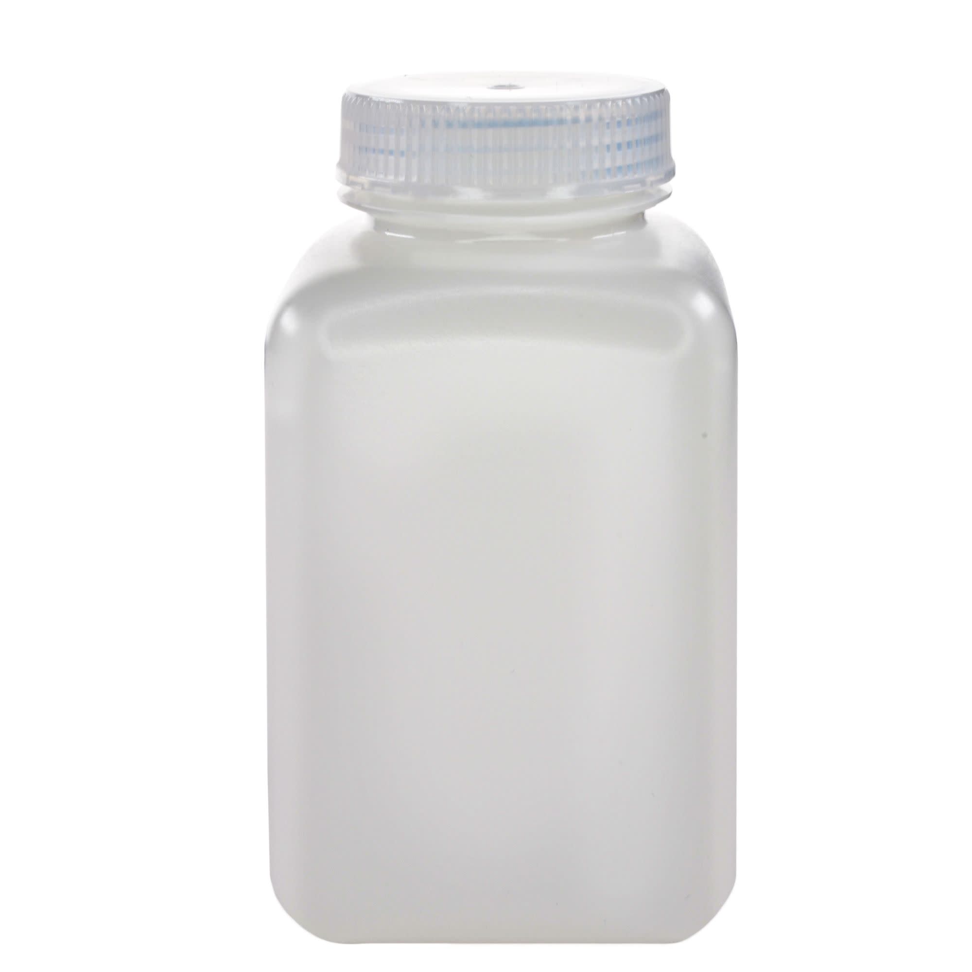 Pack of 12, 500mL Square HDPE Reagent Bottles with Wide Mouth Polypropylene Caps, Translucent, Non-Sterile