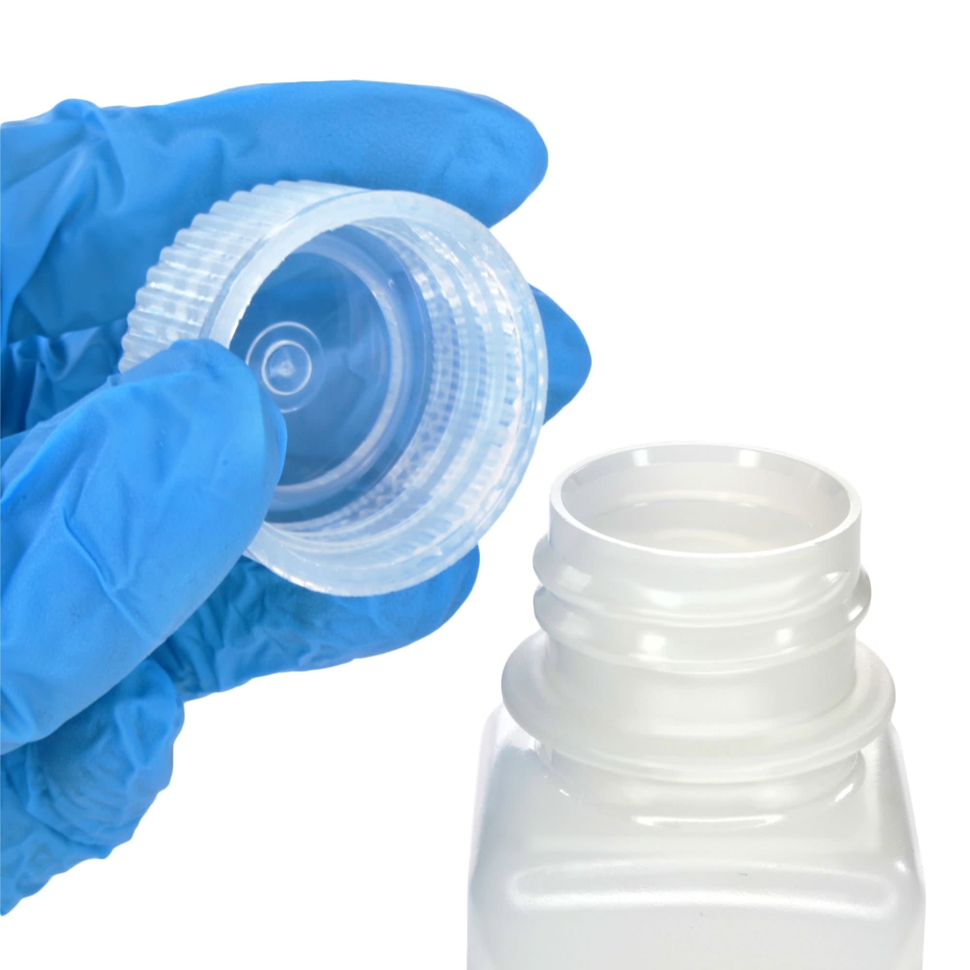 Pack of 12, 60mL Square HDPE Reagent Bottles with Wide Mouth Polypropylene Caps, Translucent, Non-Sterile
