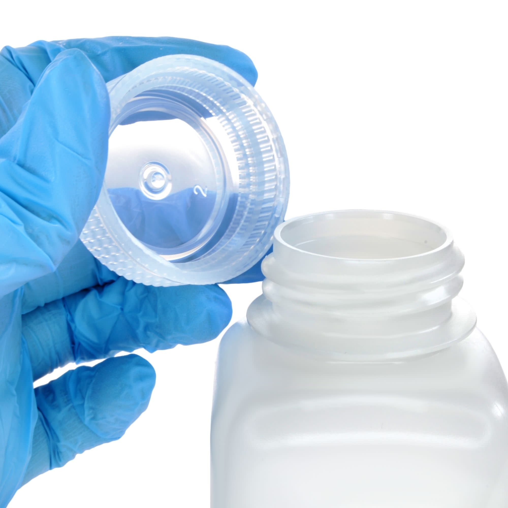 Pack of 12, Sterile 175mL Square HDPE Reagent Bottles with Wide Mouth Polypropylene Caps, Translucent