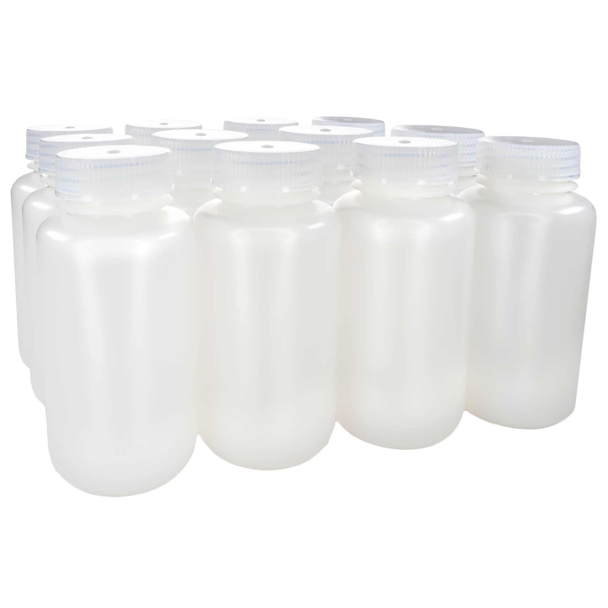 250mL Sterile Wide Mouth HDPE Reagent Bottles with Polypropylene Caps, Pack of 12