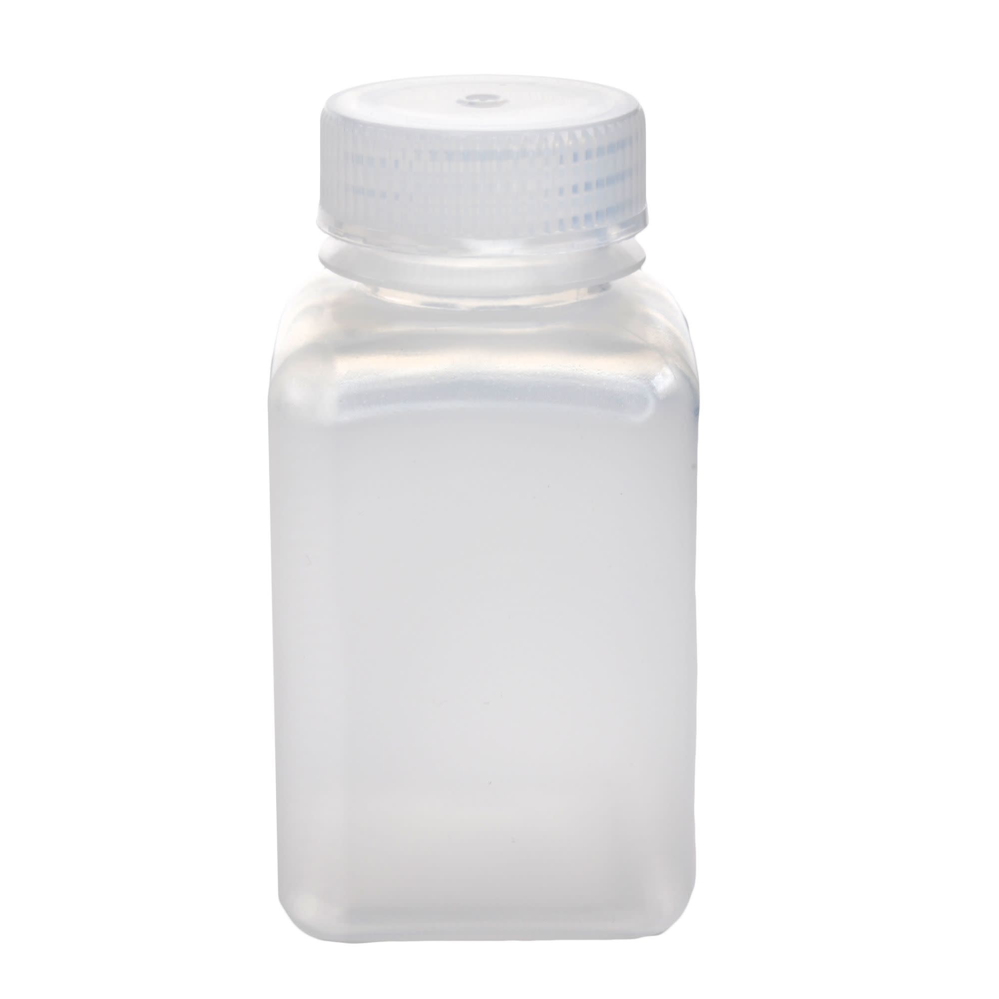 Pack of 12, 175mL Square Polypropylene Reagent Bottles with Wide Mouth Polypropylene Caps, Translucent, Autoclavable
