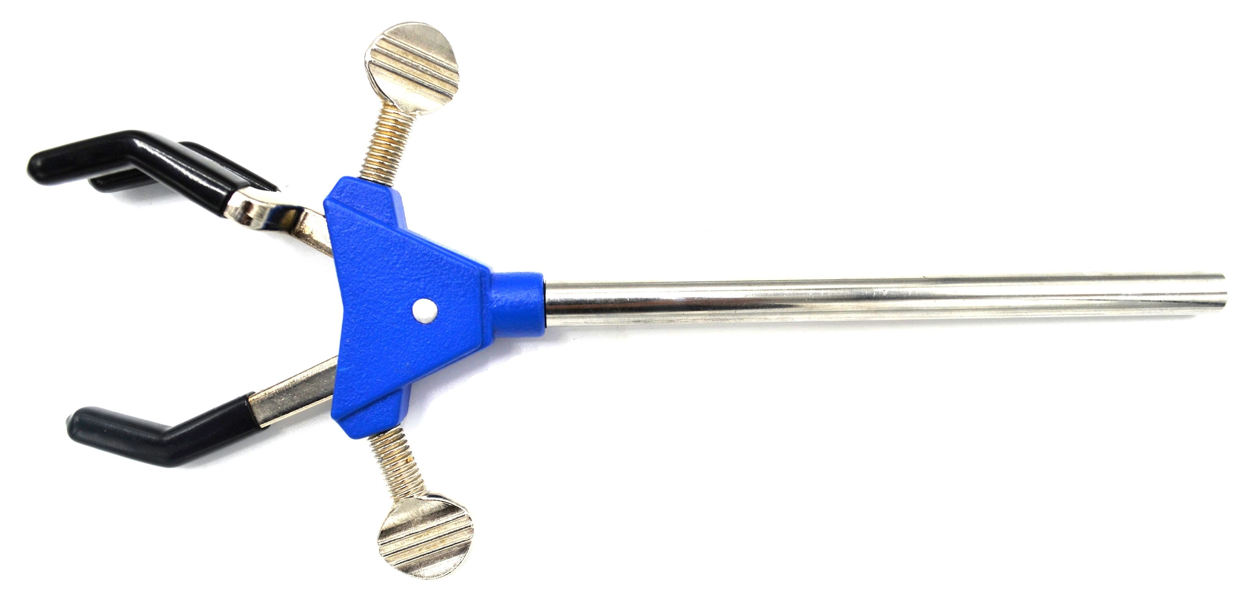 3 Finger, Vinyl Coated, Dual Adjustment Lab Clamp on Rod,  2.3" (6 cm) Maximum Clamp Opening