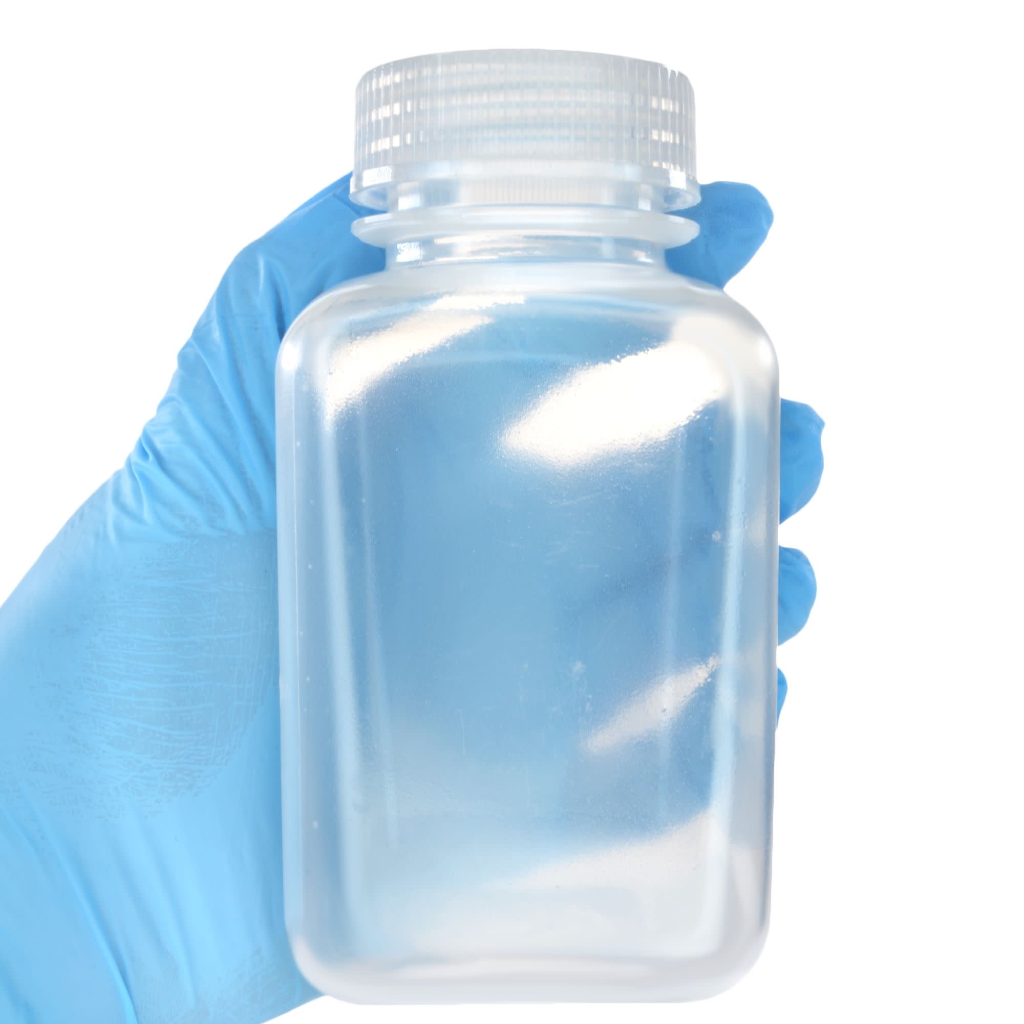 Pack of 12, 250mL Square Polypropylene Reagent Bottles with Wide Mouth Polypropylene Caps, Translucent, Autoclavable