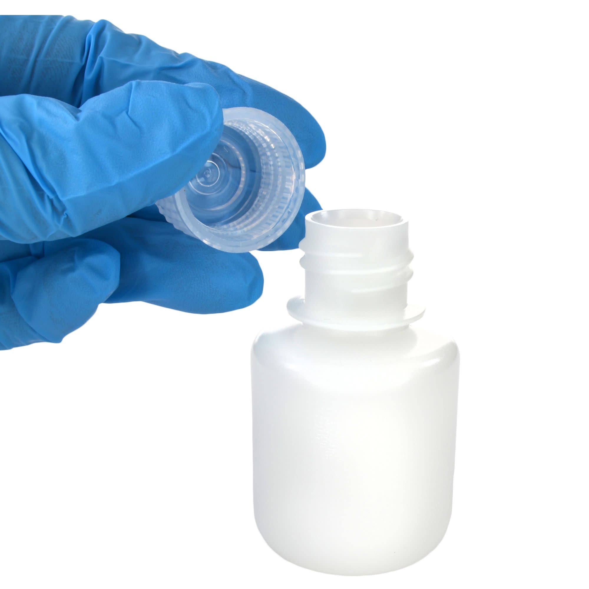 Pack of 12, 30mL Sterile Narrow Mouth HDPE Translucent Reagent Bottles with Polypropylene Caps