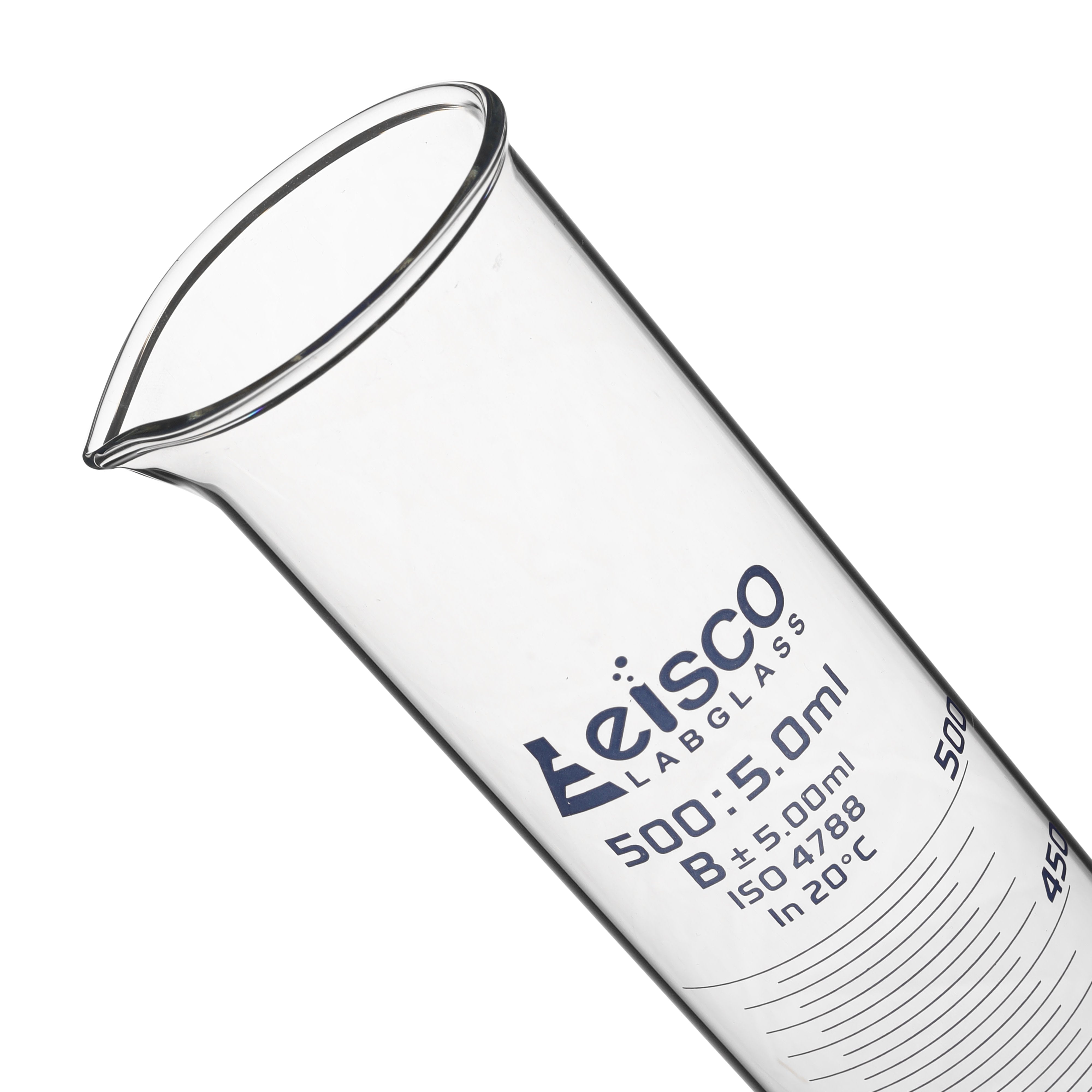 Borosilicate Glass Graduated Cylinder, 500 ml, 5.0 ml Graduation, Class B, Autoclavable