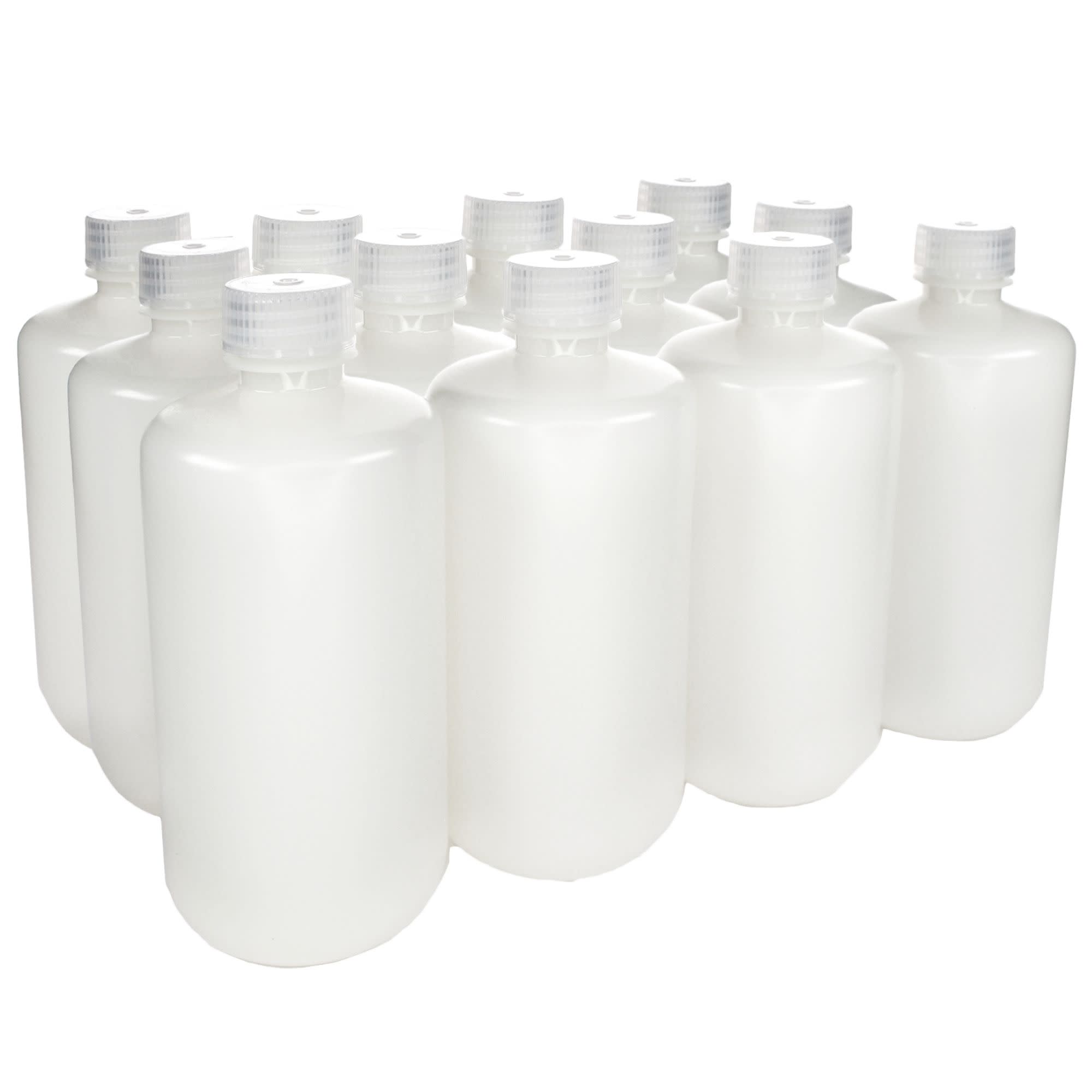 Pack of 12, 500mL Sterile Narrow Mouth HDPE Translucent Reagent Bottles with Polypropylene Caps