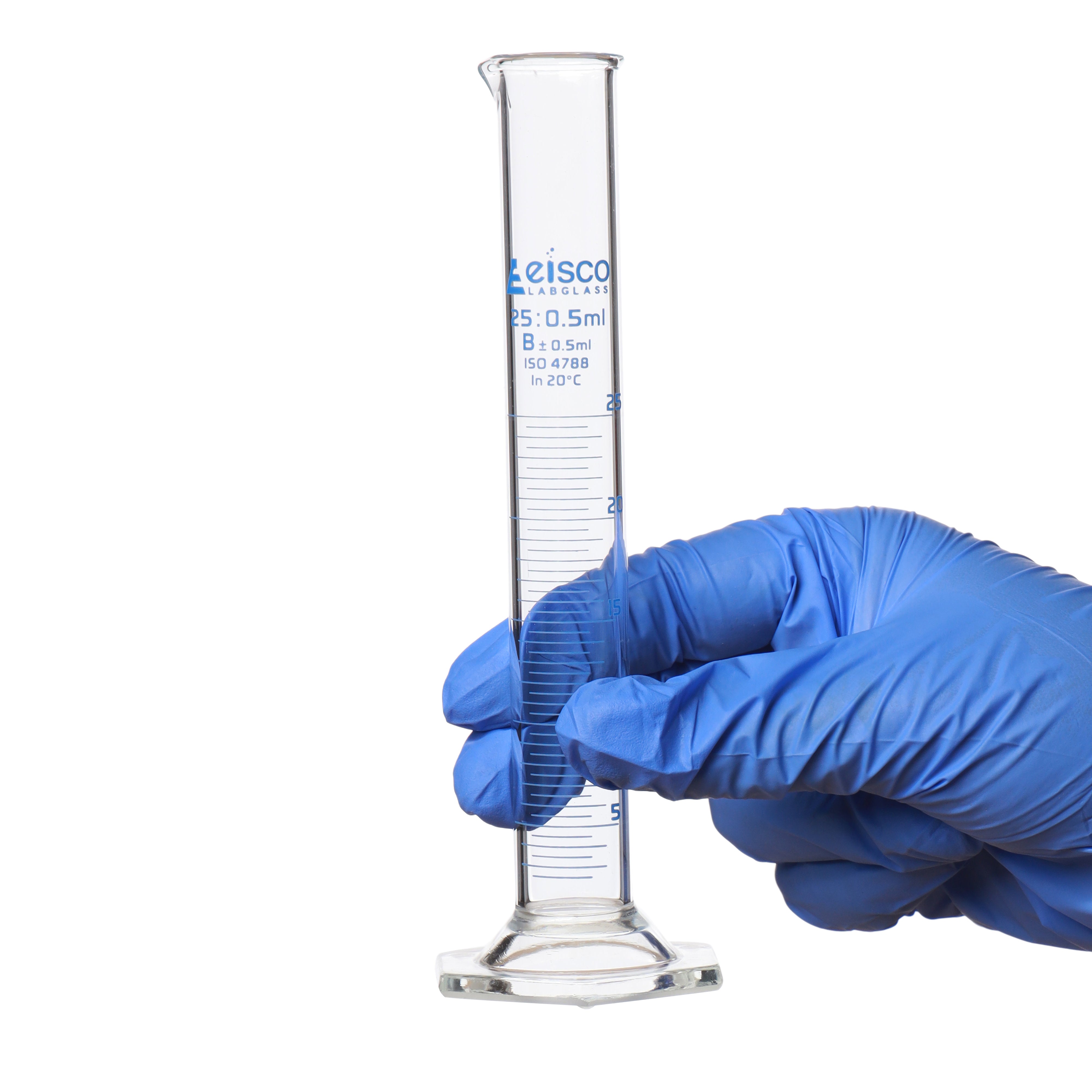 Borosilicate Glass Graduated Cylinder, 25 ml, 0.5 ml Graduation, Class B, Autoclavable