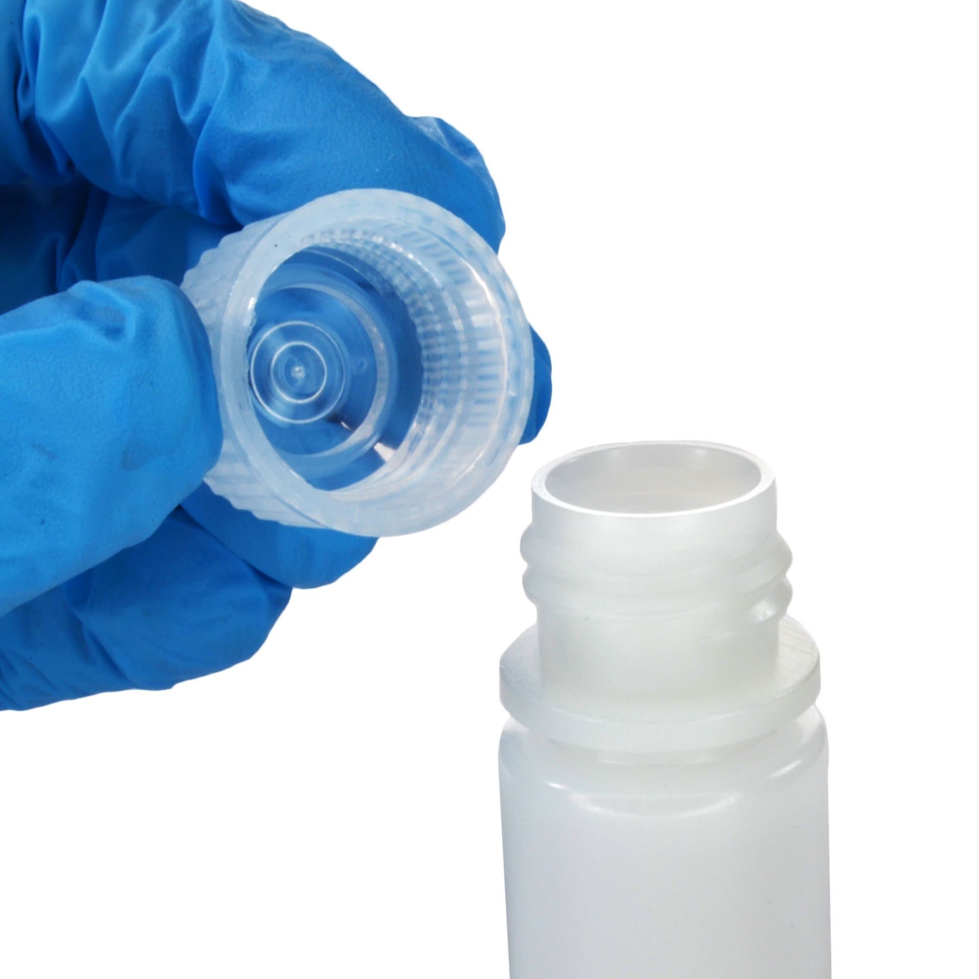 Pack of 12, 15mL Sterile Narrow Mouth HDPE Translucent Reagent Bottles with Polypropylene Caps