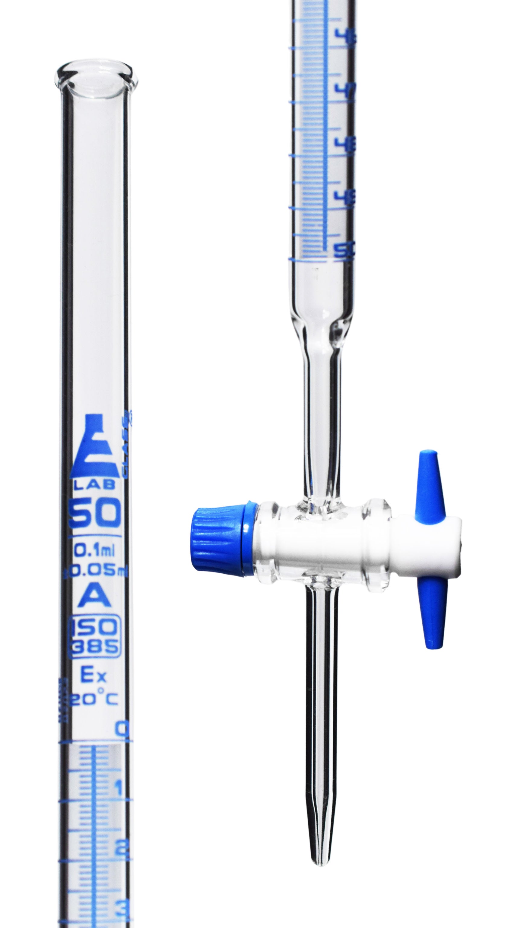 Schellbach Glass ASTM Graduated Burette with PTFE Stopcock, 50 ml, 0.10 ml Graduation, Class A