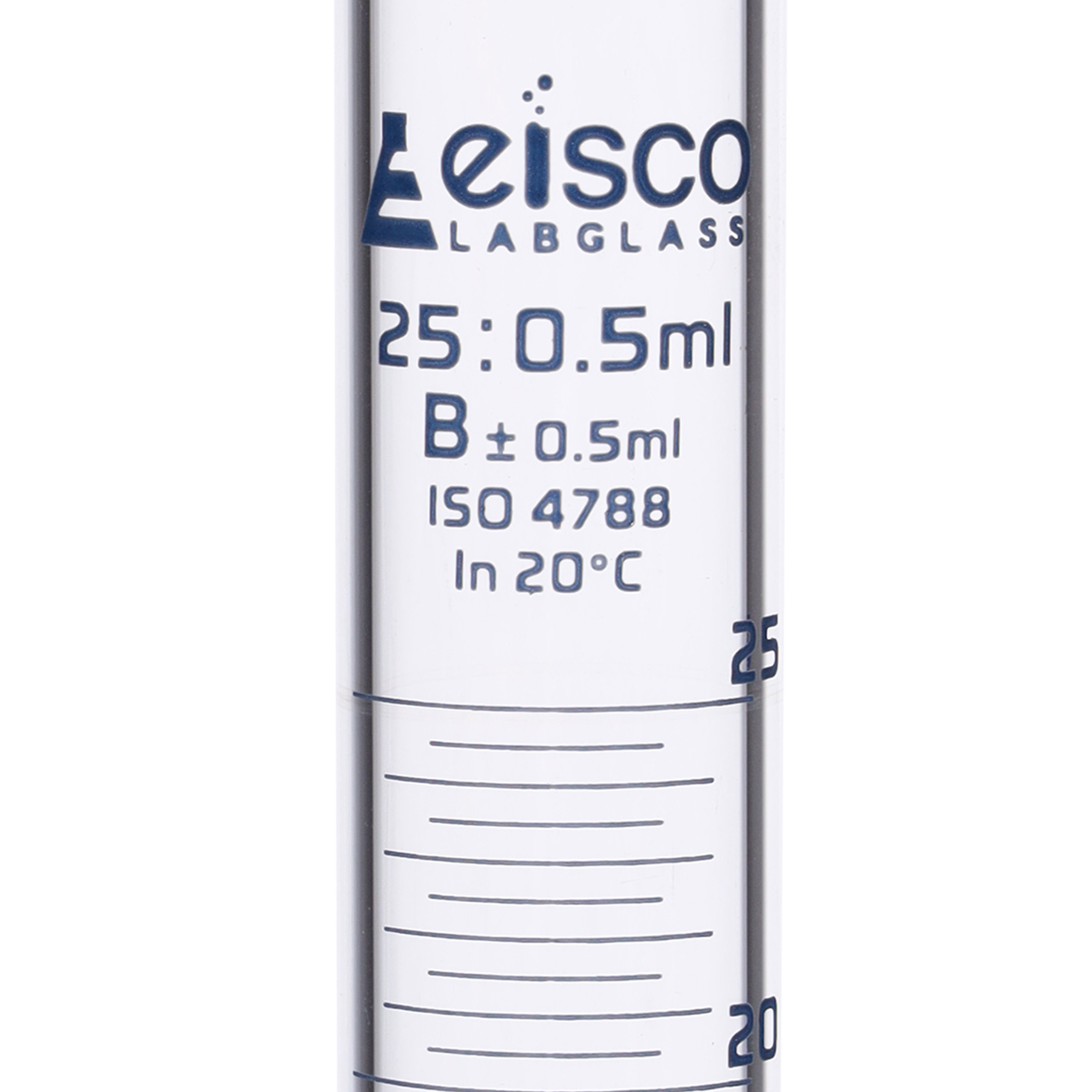 Borosilicate Glass Graduated Cylinder, 25 ml, 0.5 ml Graduation, Class B, Autoclavable