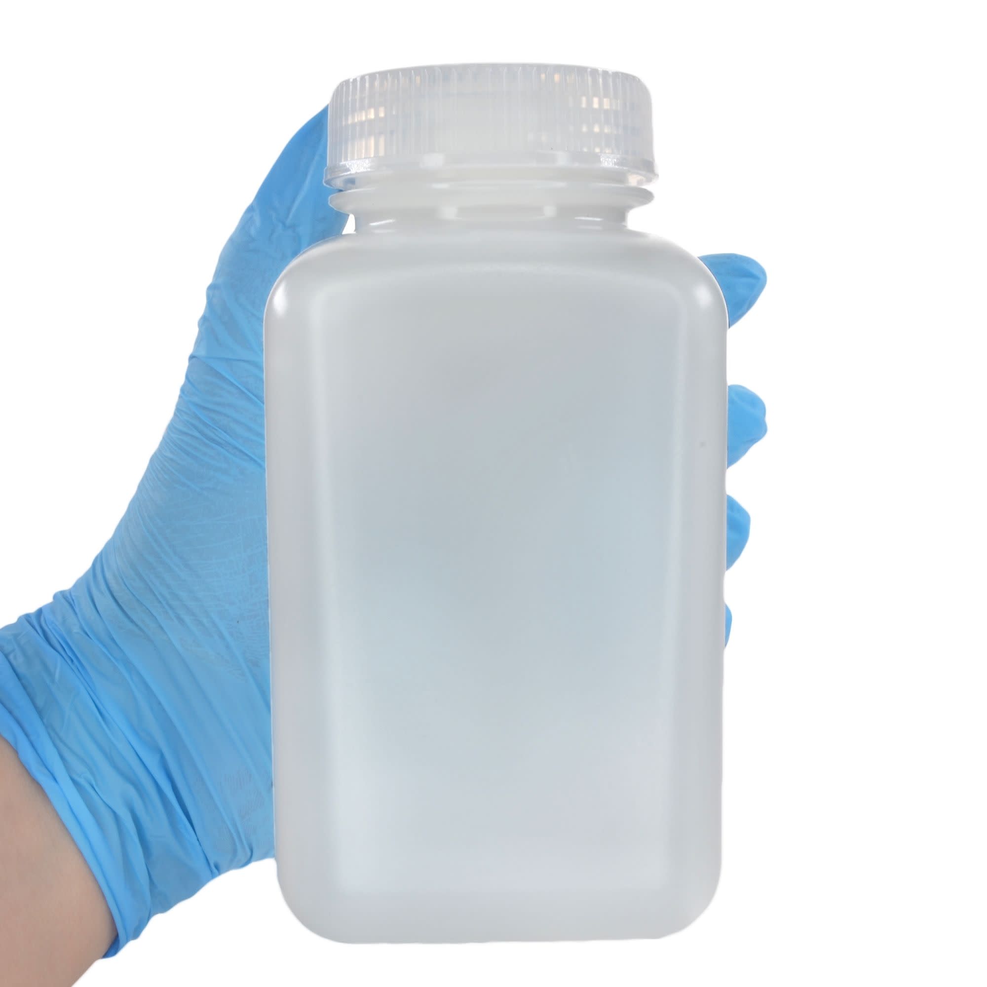 Pack of 12, Sterile 500mL Square HDPE Reagent Bottles with Wide Mouth Polypropylene Caps, Translucent