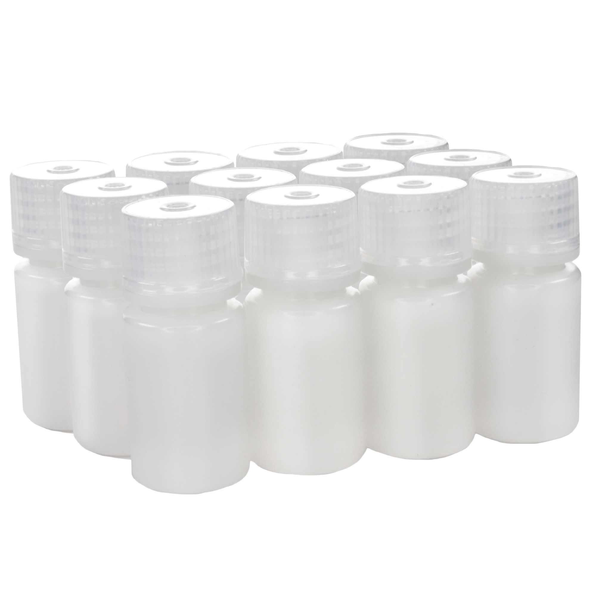 Pack of 12, 15mL Narrow Mouth HDPE Translucent Reagent Bottles with Polypropylene Caps, Non-Sterile