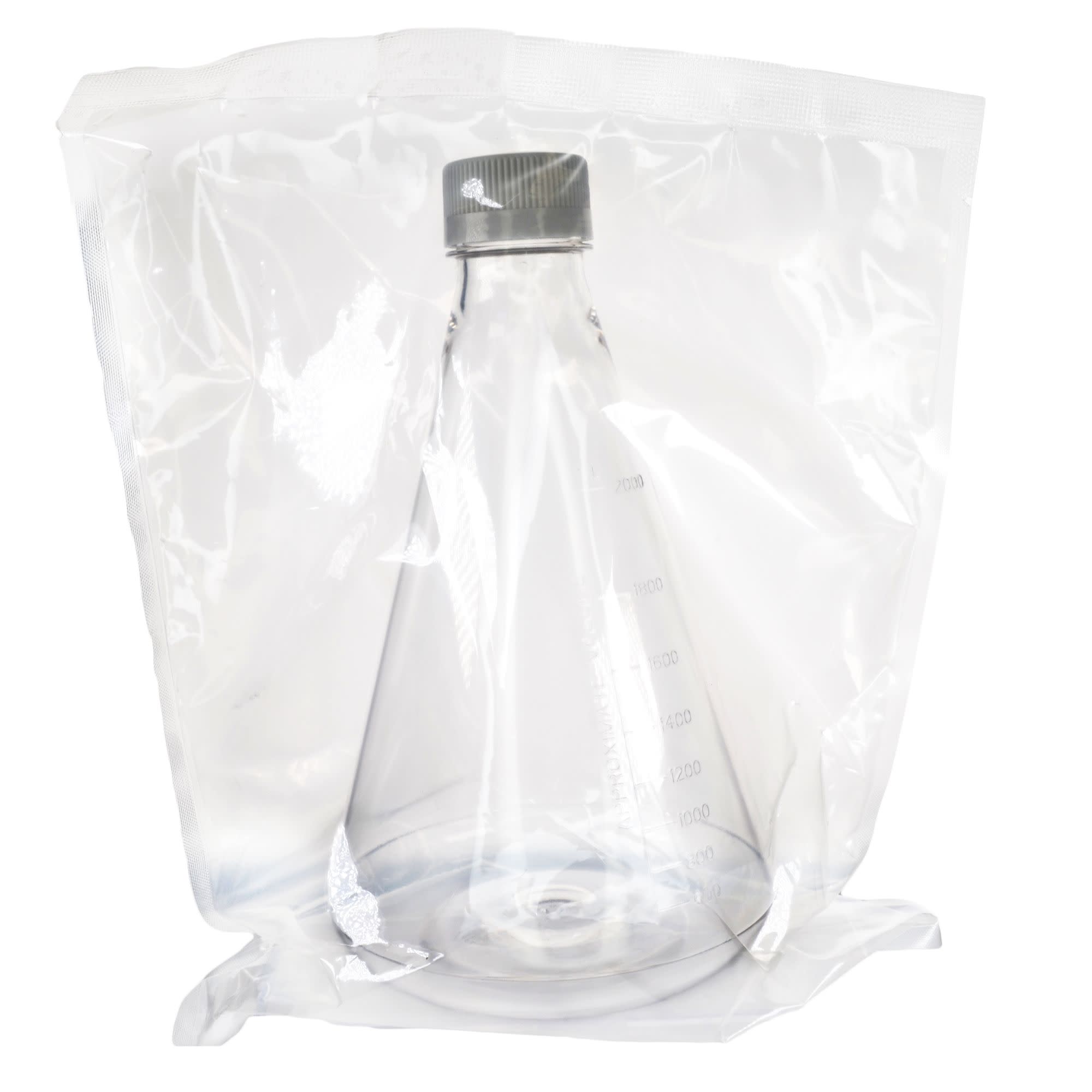 Pack of 4, 2L Sterile PETG Erlenmeyer Flasks, Vented, Flat Bottom, Lab-Grade, Gamma Sterilized, USP Class VI
