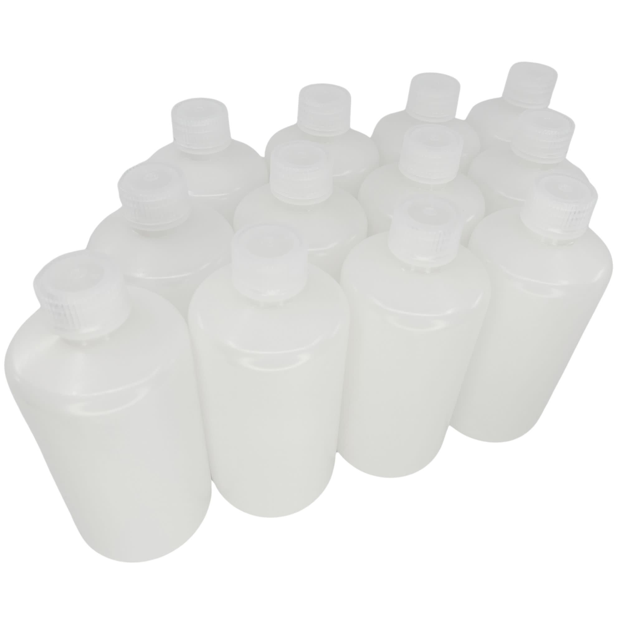Pack of 12, 500mL Narrow Mouth HDPE Translucent Reagent Bottles with Polypropylene Caps, Non-Sterile