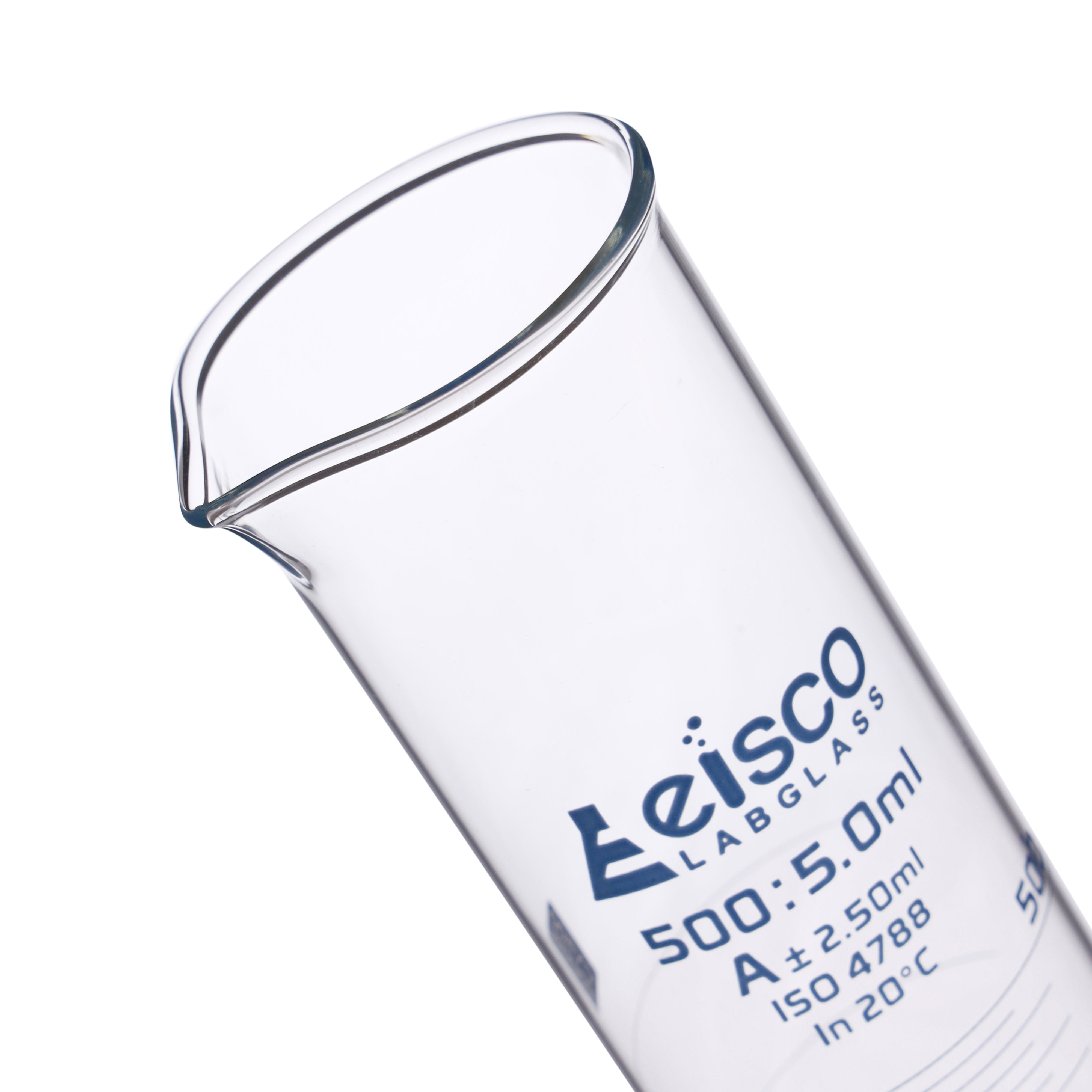 Borosilicate Glass Graduated Cylinder, 500 ml, 5.0 ml Graduation, Class A, Autoclavable