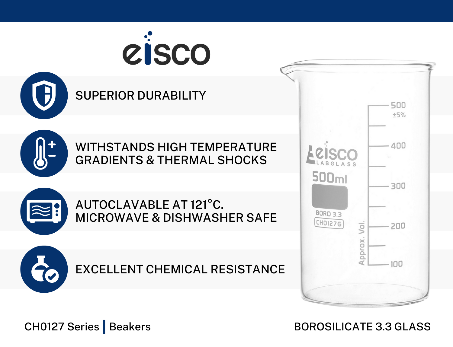 Borosilicate Tall Form Beaker, 3000ml, 250ml Graduation, Autoclavable