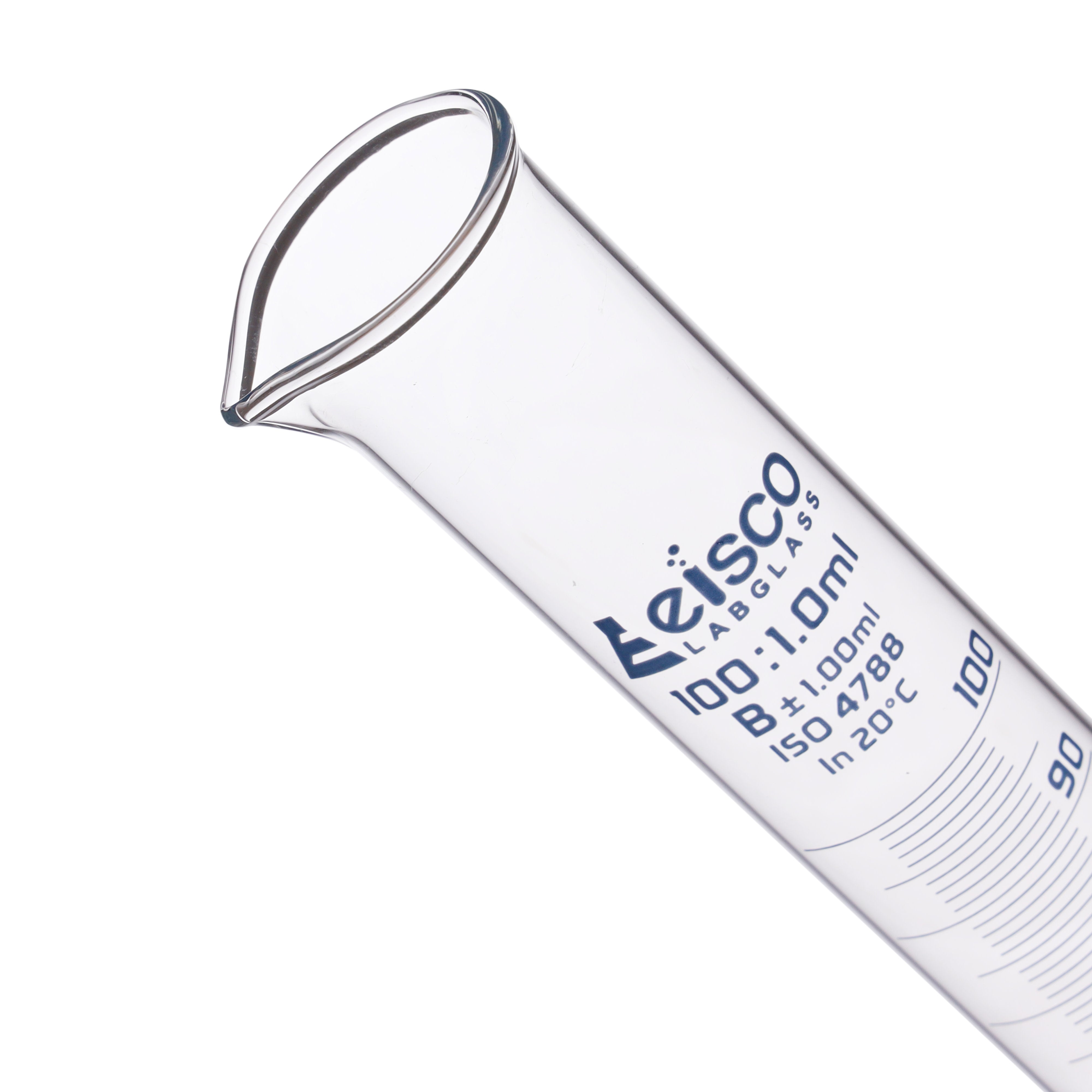 Borosilicate Glass Graduated Cylinder, 100 ml, 1.0 ml Graduation, Class B, Autoclavable