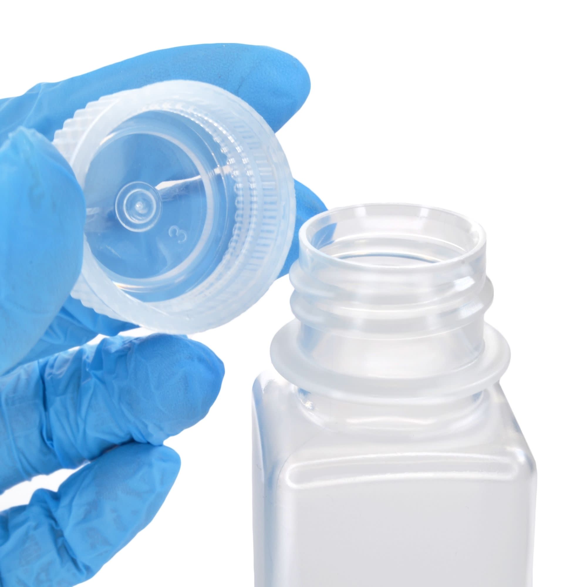 Pack of 12, 60mL Square Polypropylene Reagent Bottles with Wide Mouth Polypropylene Caps, Translucent, Autoclavable