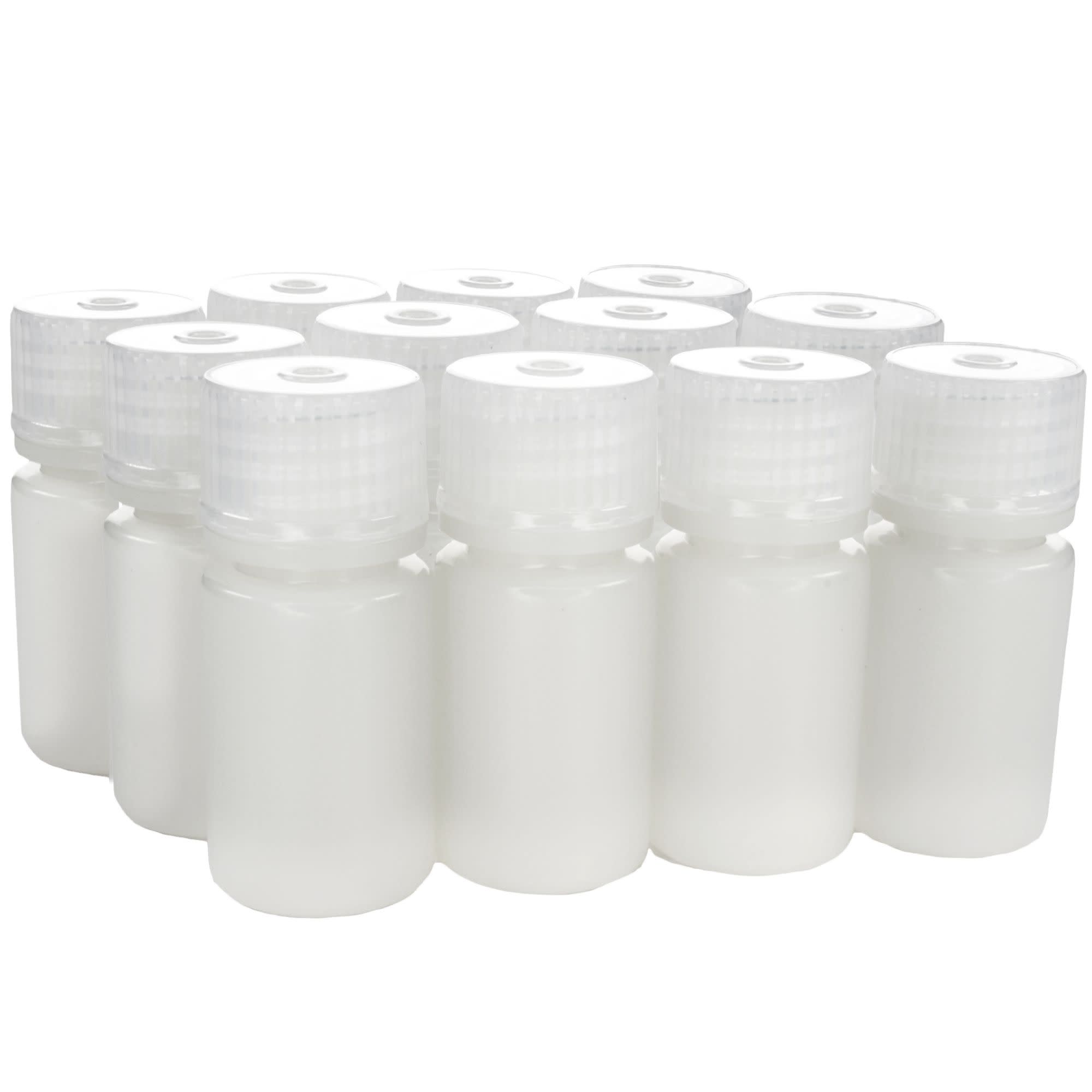 Pack of 12, 15mL Sterile Narrow Mouth HDPE Translucent Reagent Bottles with Polypropylene Caps
