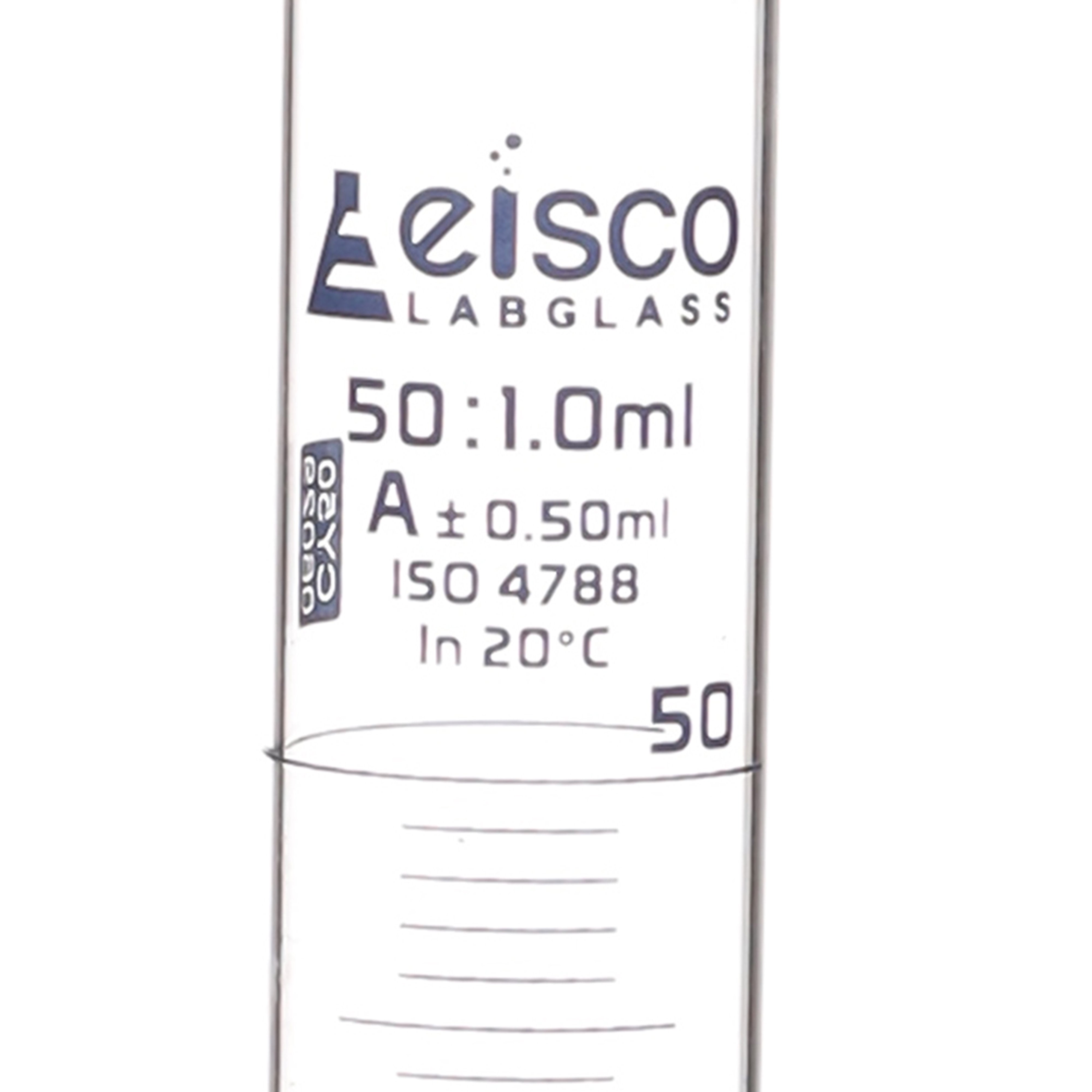 Borosilicate Glass Graduated Cylinder, 50 ml, 0.5 ml Graduation, Class A, Autoclavable