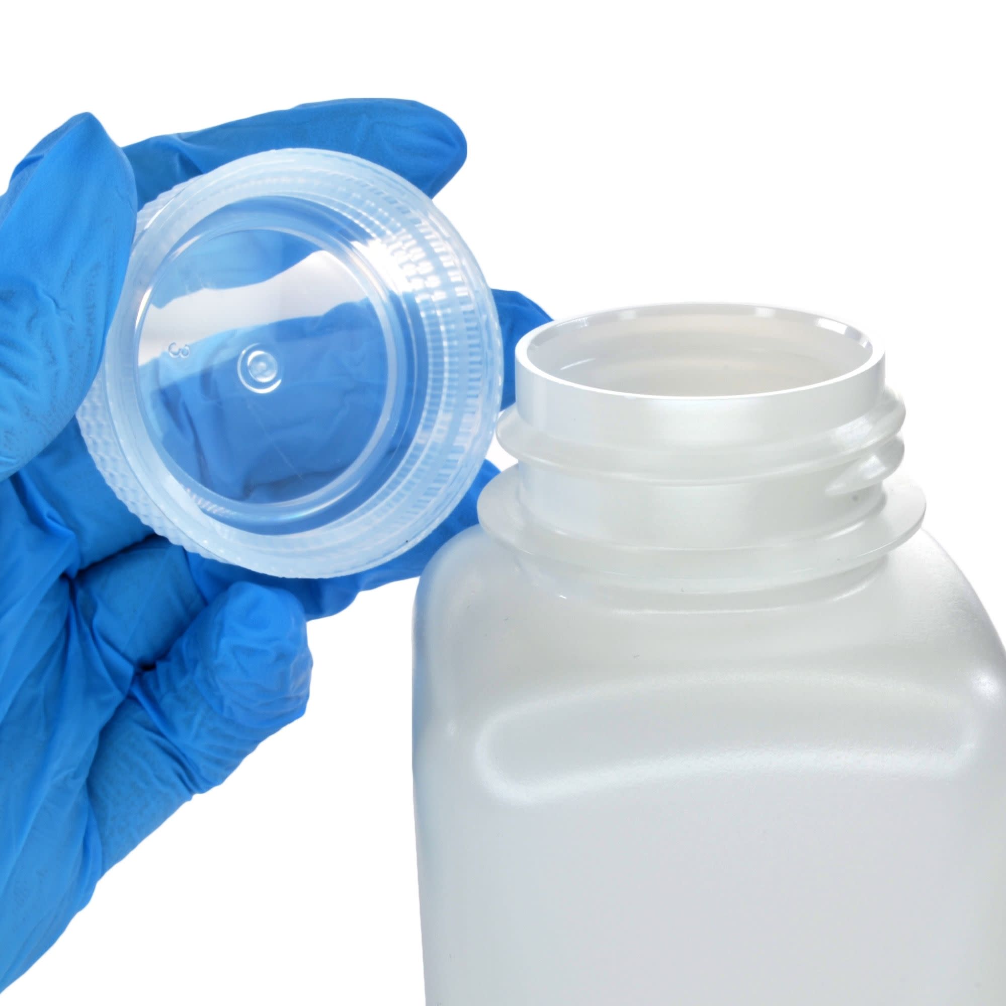 Pack of 12, Sterile 250mL Square HDPE Reagent Bottles with Wide Mouth Polypropylene Caps, Translucent