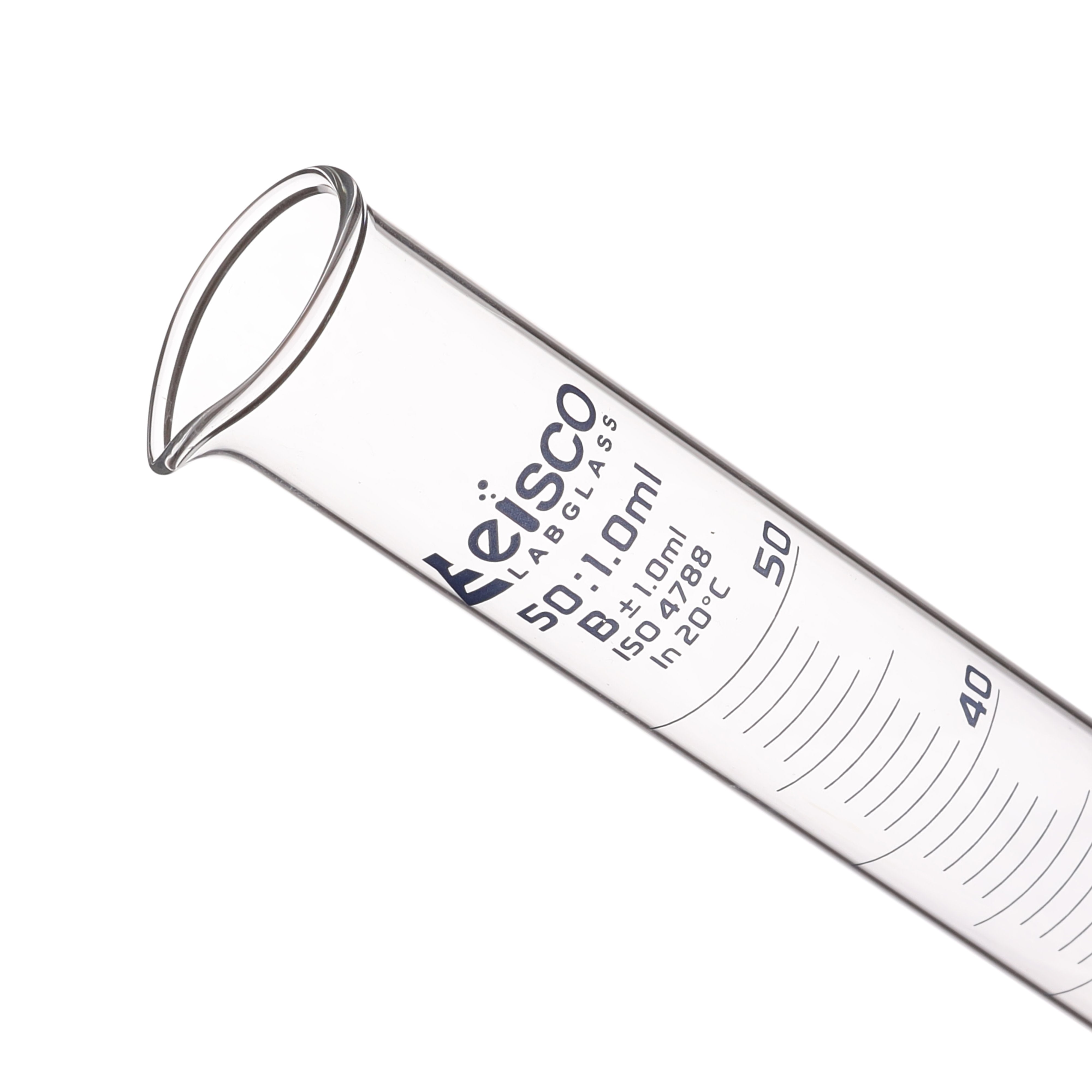 Borosilicate Glass Graduated Cylinder, 50 ml, 1.0 ml Graduation, Class B, Autoclavable