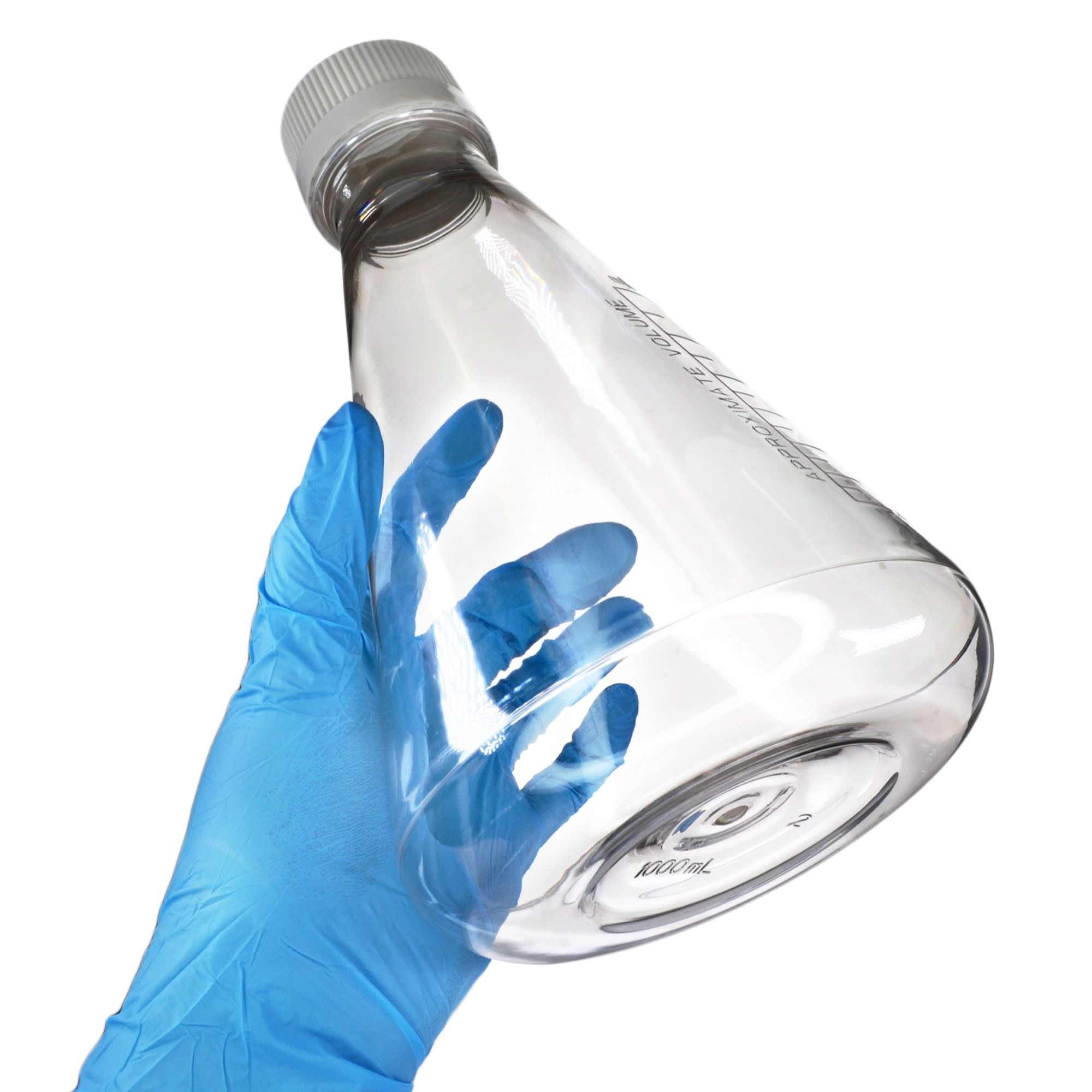 Pack of 6, 1L Sterile PETG Erlenmeyer Flasks, Vented, Flat Bottom, Lab-Grade, Gamma Sterilized, USP Class VI