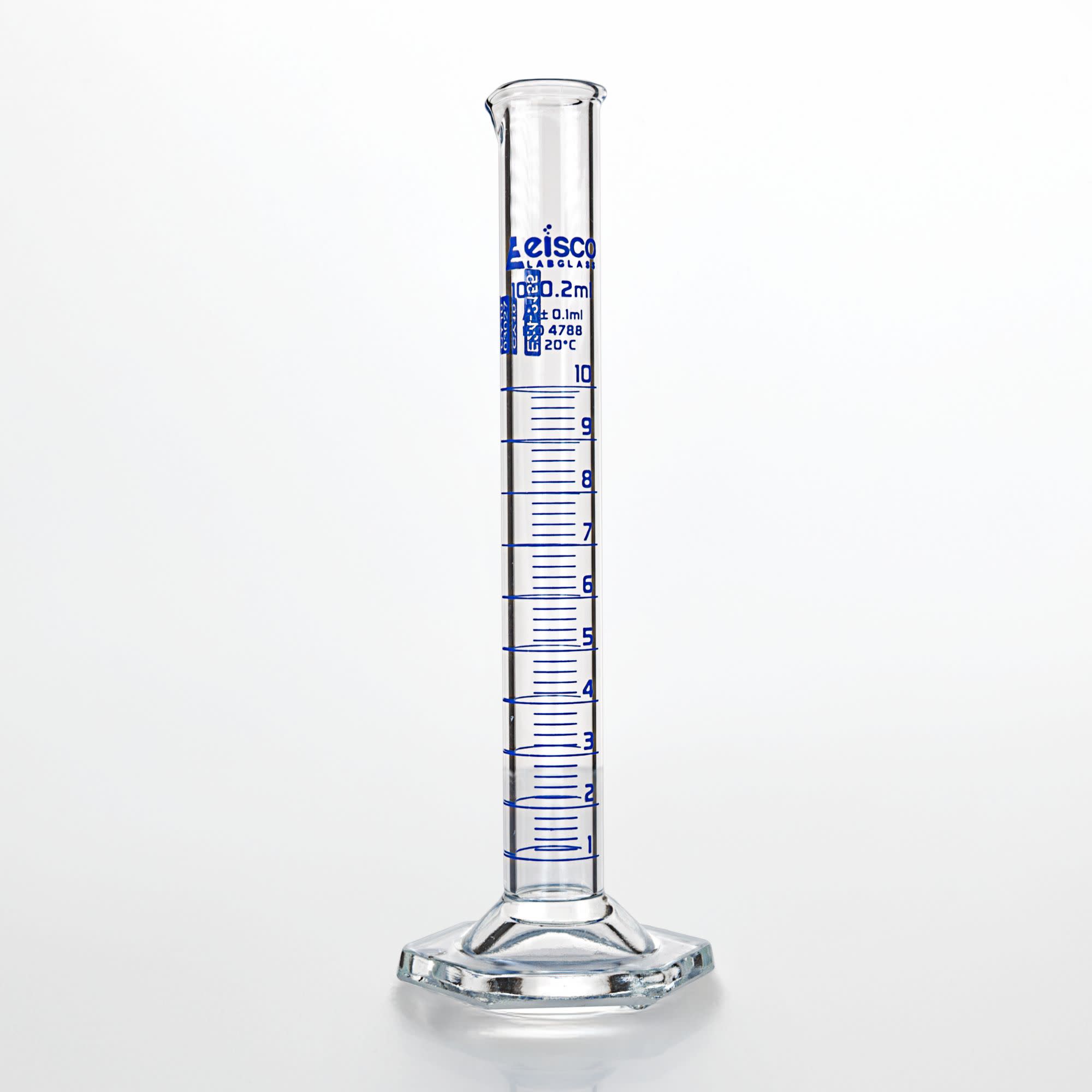 Borosilicate Glass Graduated Cylinder with Hexagonal Base, 10 ml, Class A with Individual Work Certificate