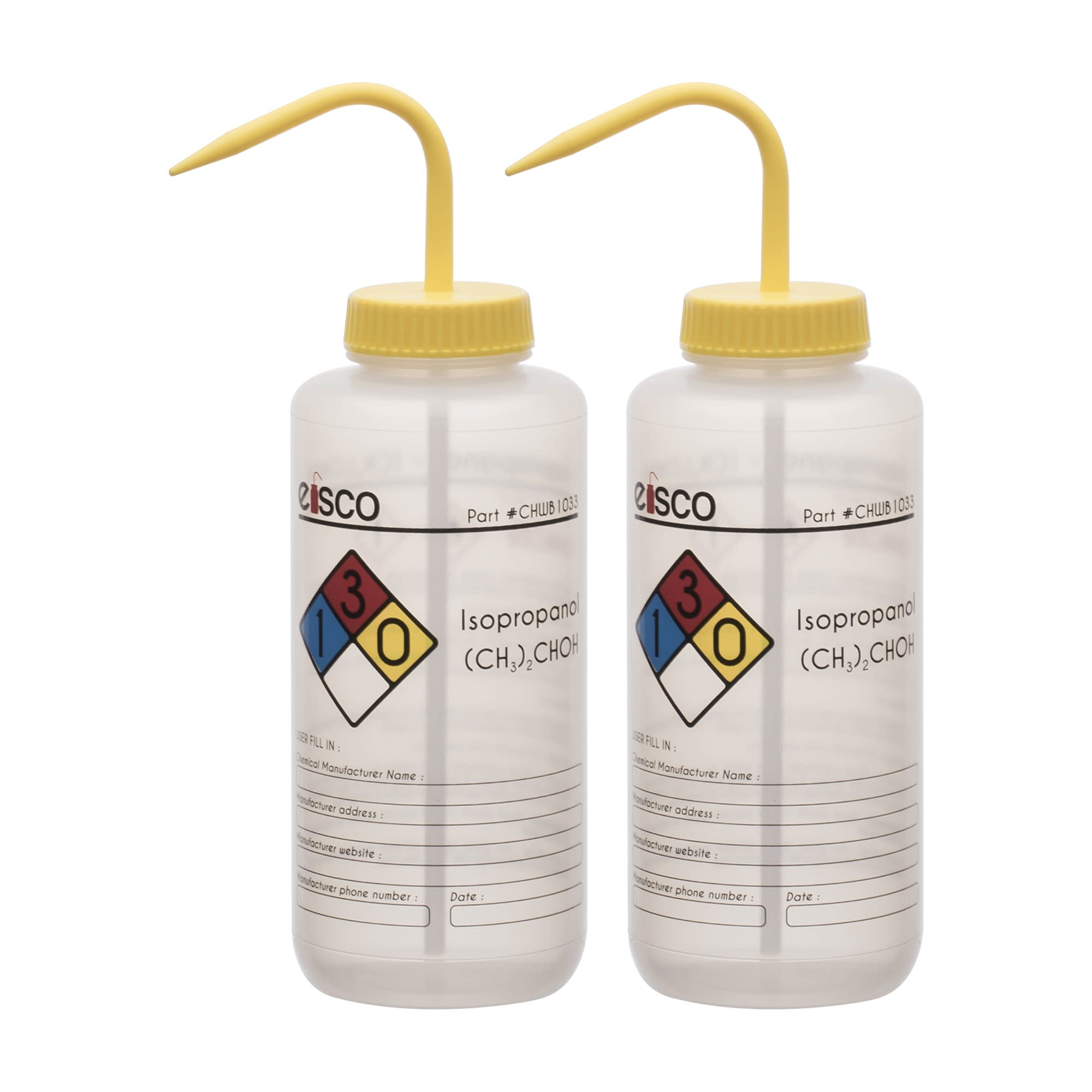 2PK Performance Plastic Wash Bottle, Isopropanol, 1000 ml - Labeled (4 Color)