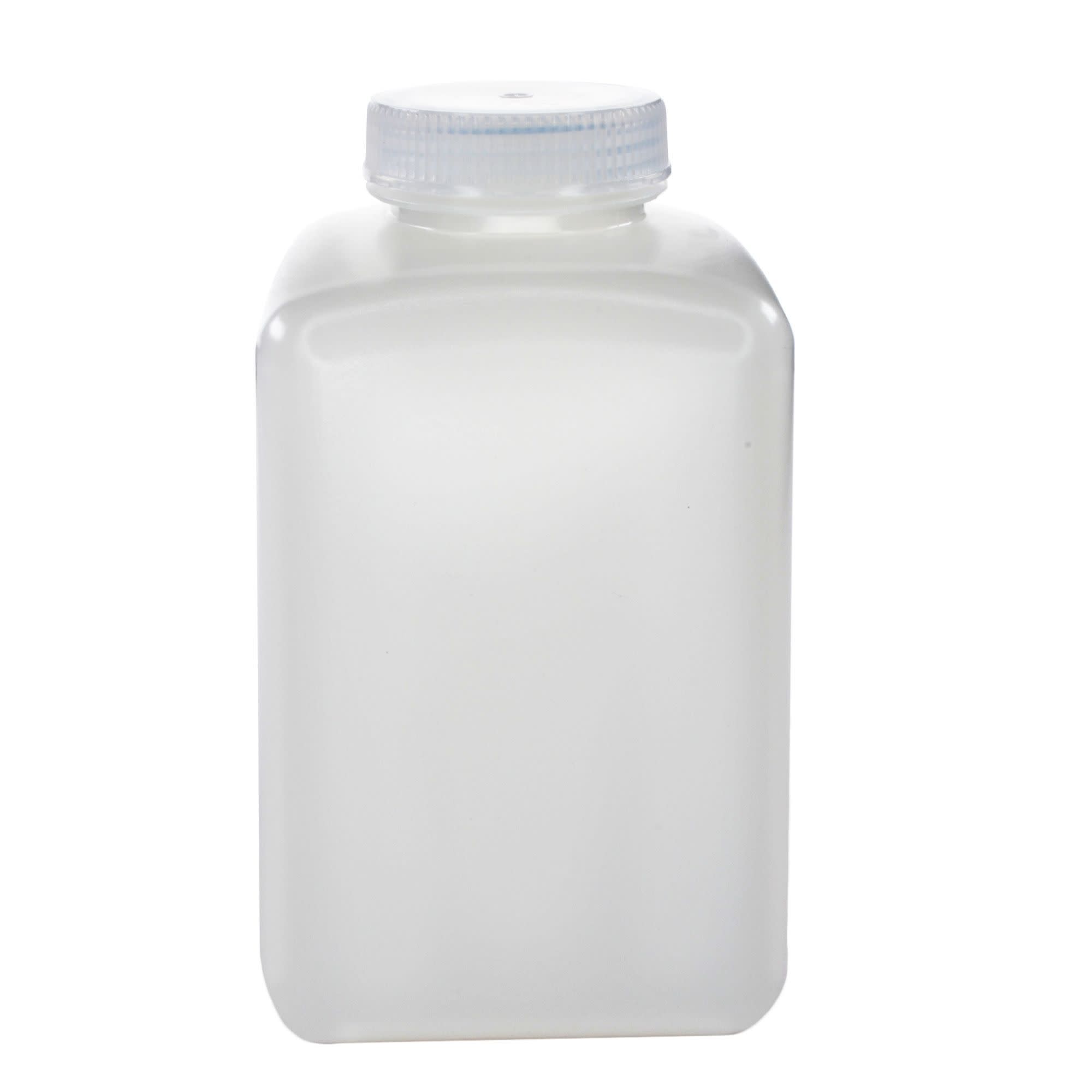 Pack of 12, Sterile 1L Square HDPE Reagent Bottles with Wide Mouth Polypropylene Caps, Translucent