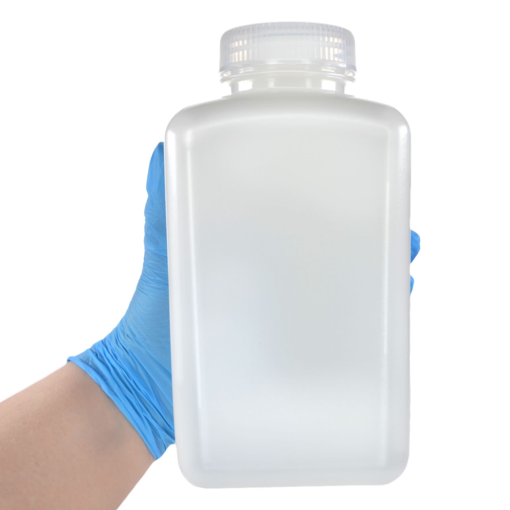 Pack of 12, Sterile 1L Square HDPE Reagent Bottles with Wide Mouth Polypropylene Caps, Translucent