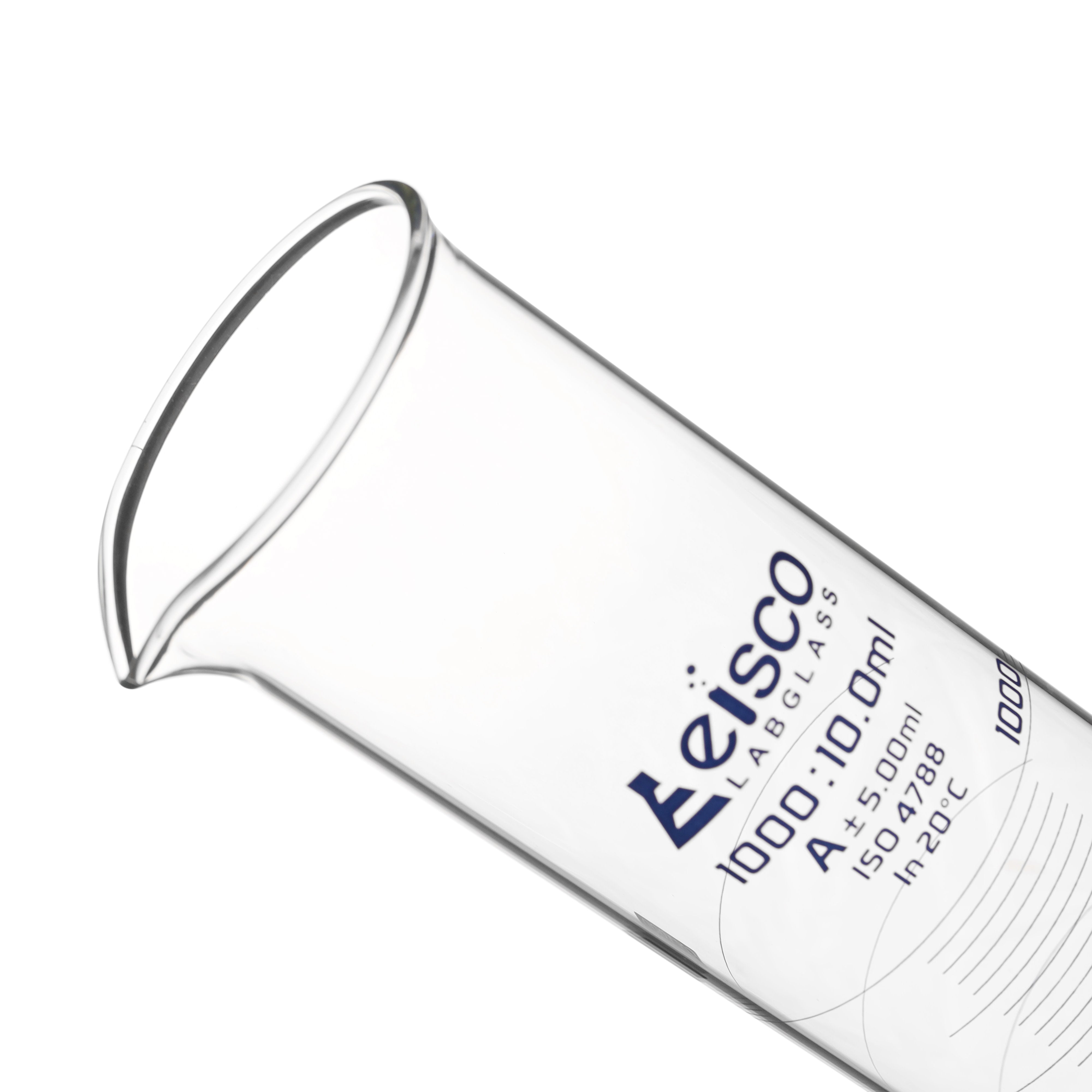 Borosilicate Glass Graduated Cylinder, 1000 ml, 10 ml Graduation, Class A, Autoclavable