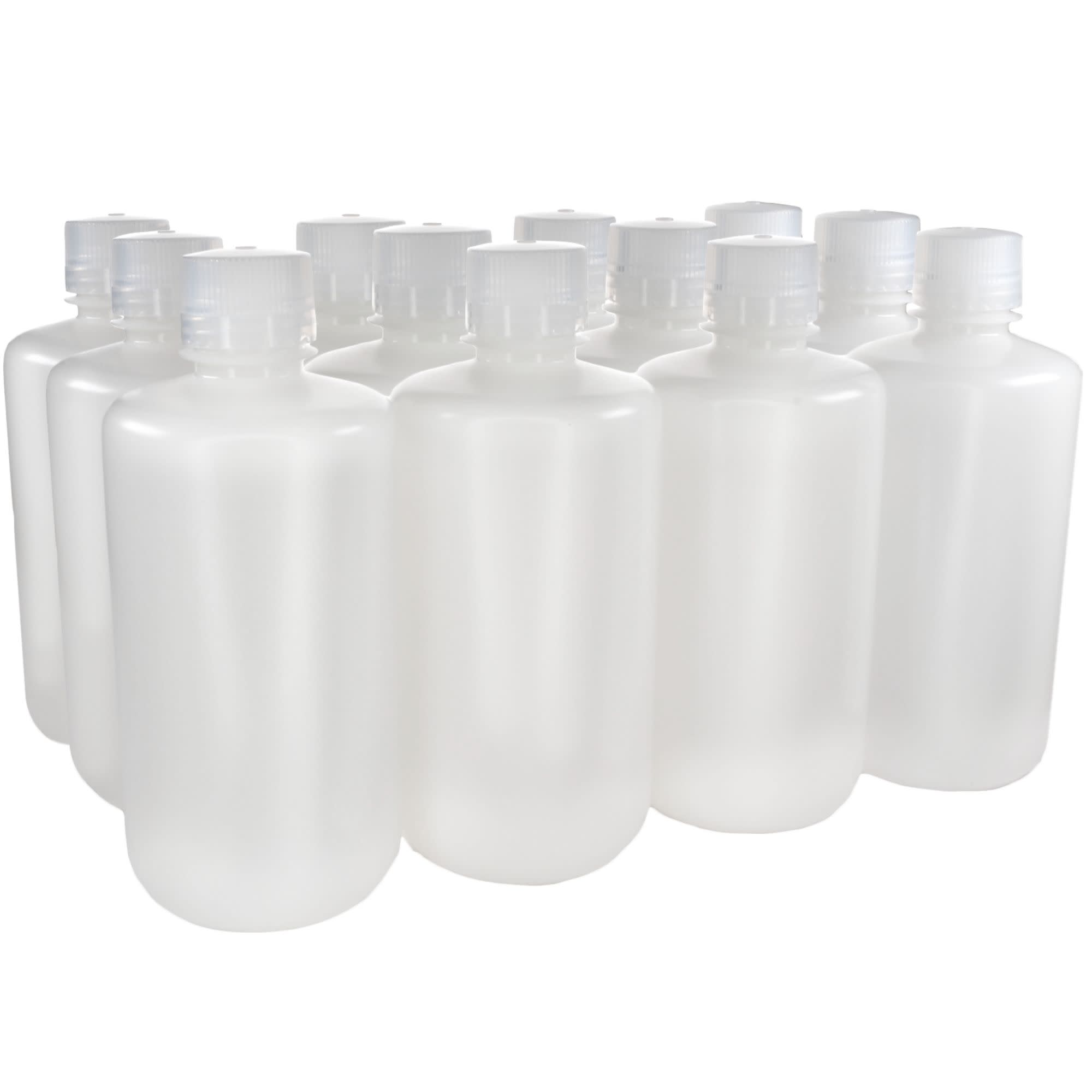 Pack of 12, 1L Narrow Mouth HDPE Translucent Reagent Bottles with Polypropylene Caps, Non-Sterile