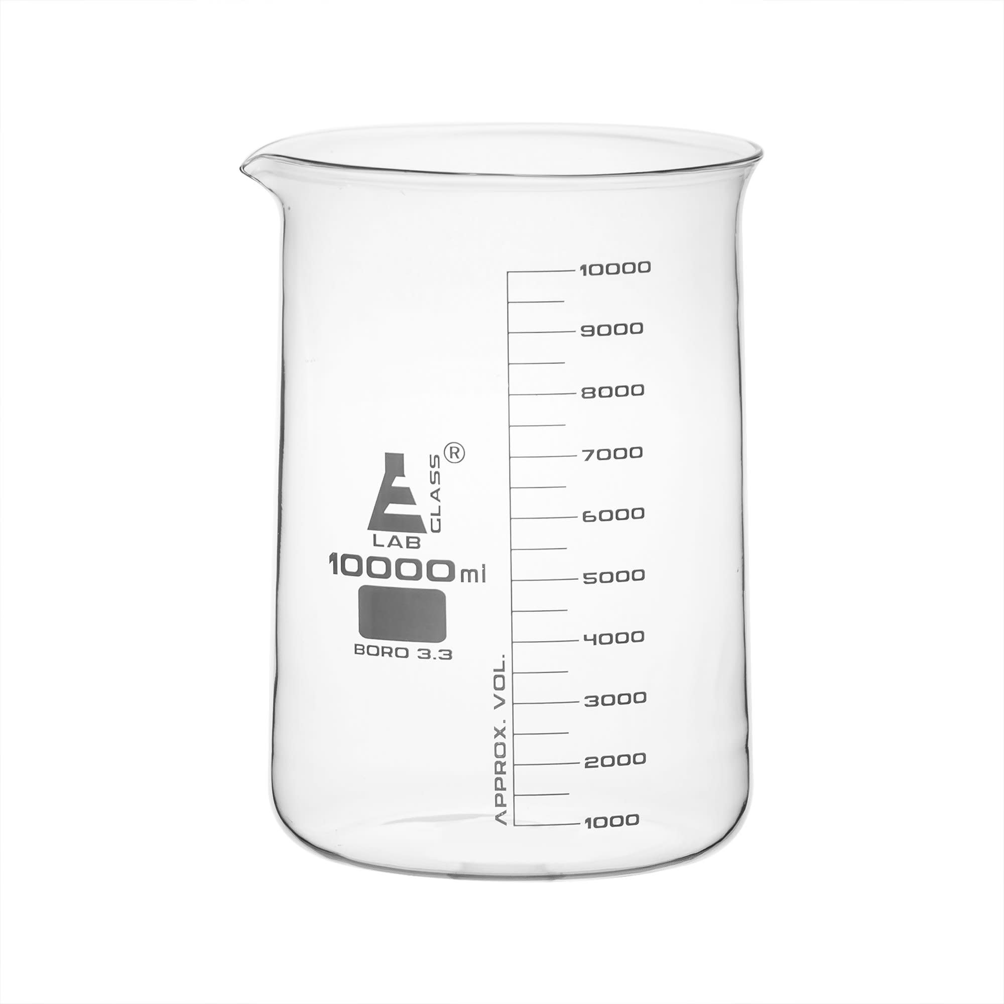 Borosilicate Low Form Beaker, 10000ml, 500ml Graduation, Autoclavable