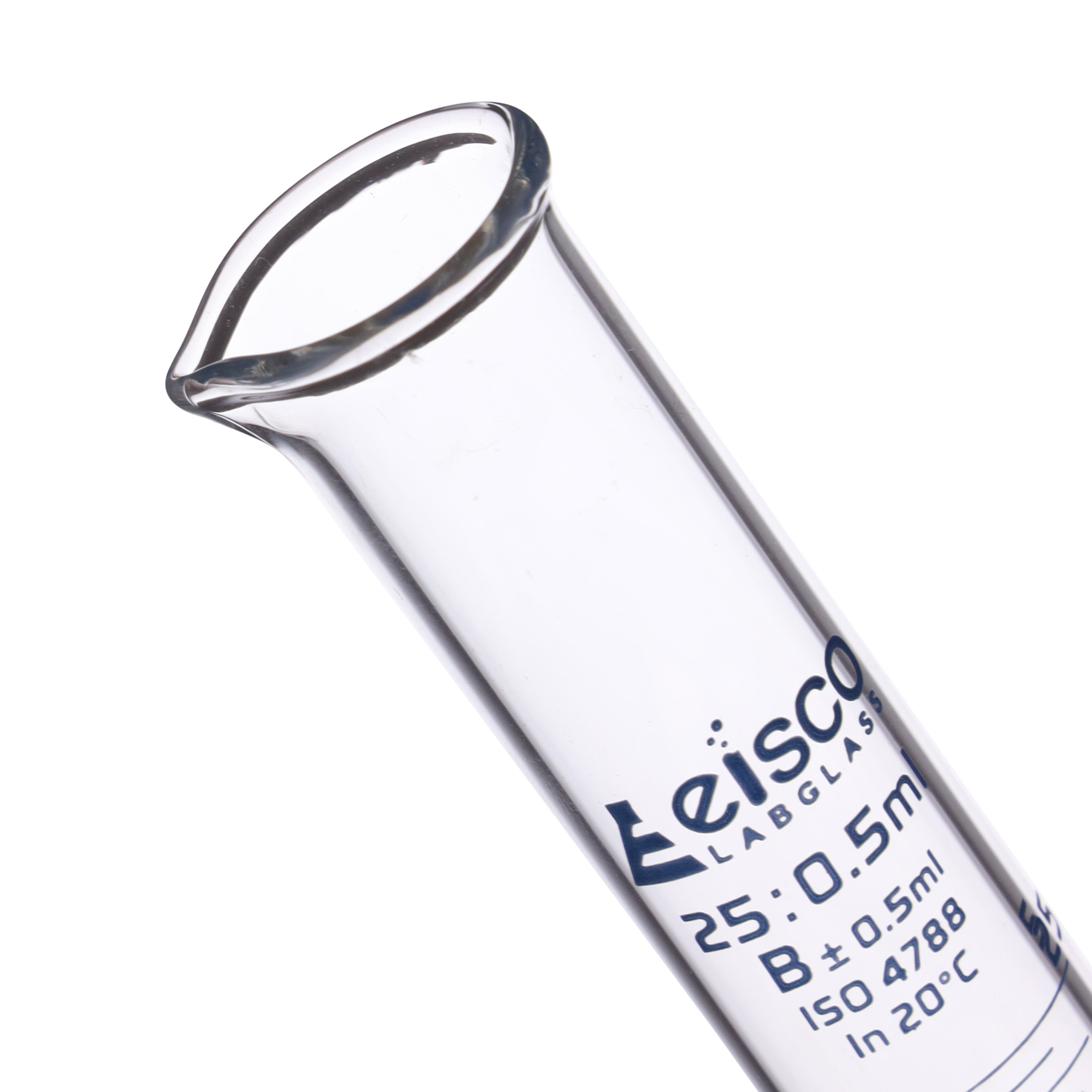 Borosilicate Glass Graduated Cylinder, 25 ml, 0.5 ml Graduation, Class B, Autoclavable
