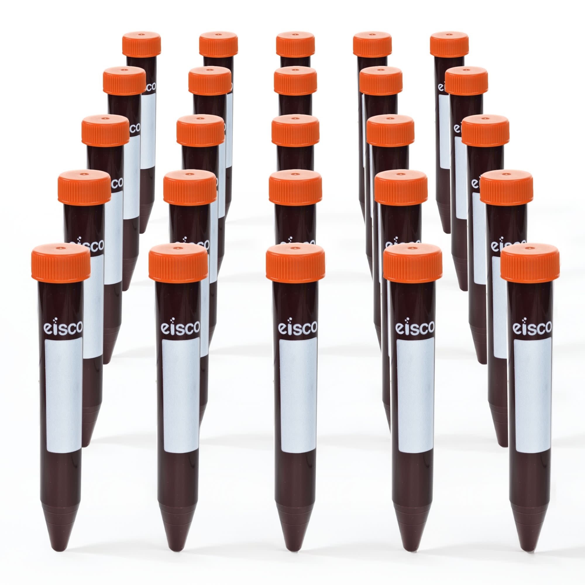 Pack of 25, 15mL Non-Sterile Amber Centrifuge Tubes, Polypropylene, Flat Cap, Lab-Grade