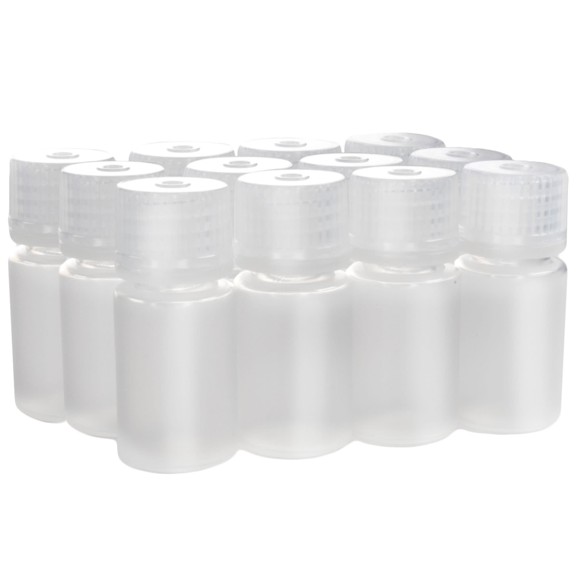 Pack of 12, 15mL Narrow Mouth Polypropylene Reagent Bottles with Polypropylene Caps, Autoclavable, Translucent, Non-Sterile