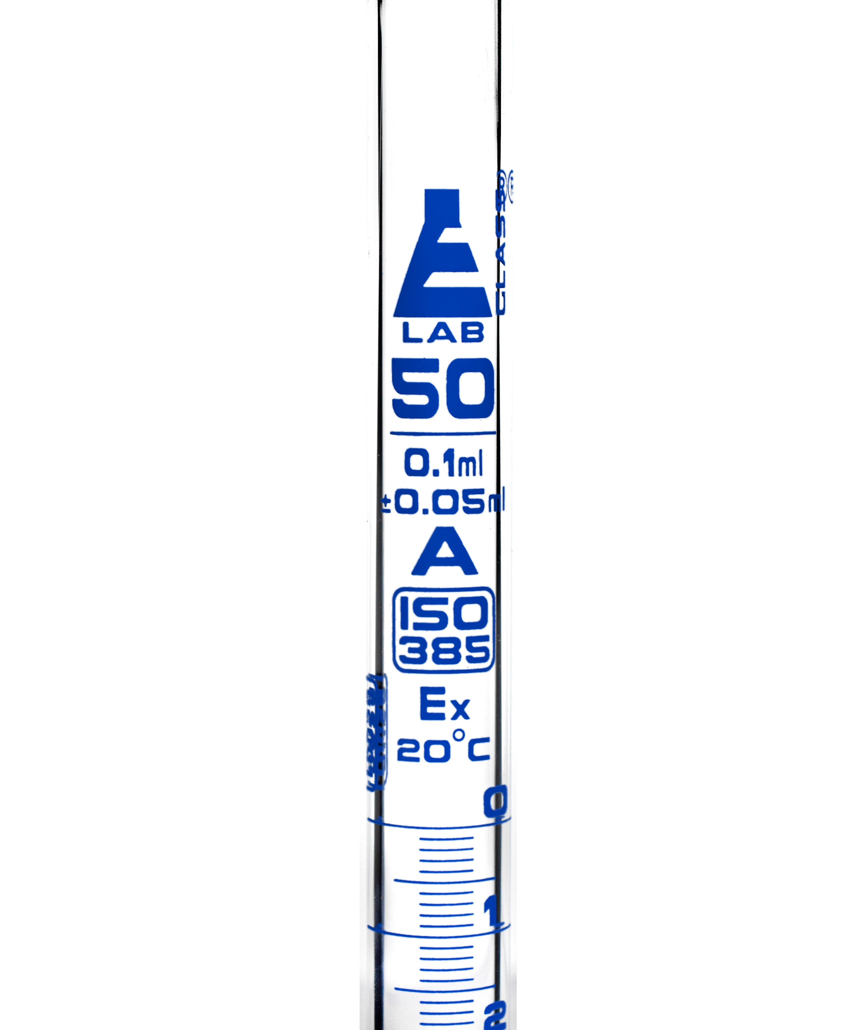 Borosilicate Glass Graduated Burette with PTFE Stopcock, 50 ml, 0.1 ml Graduation, Class A