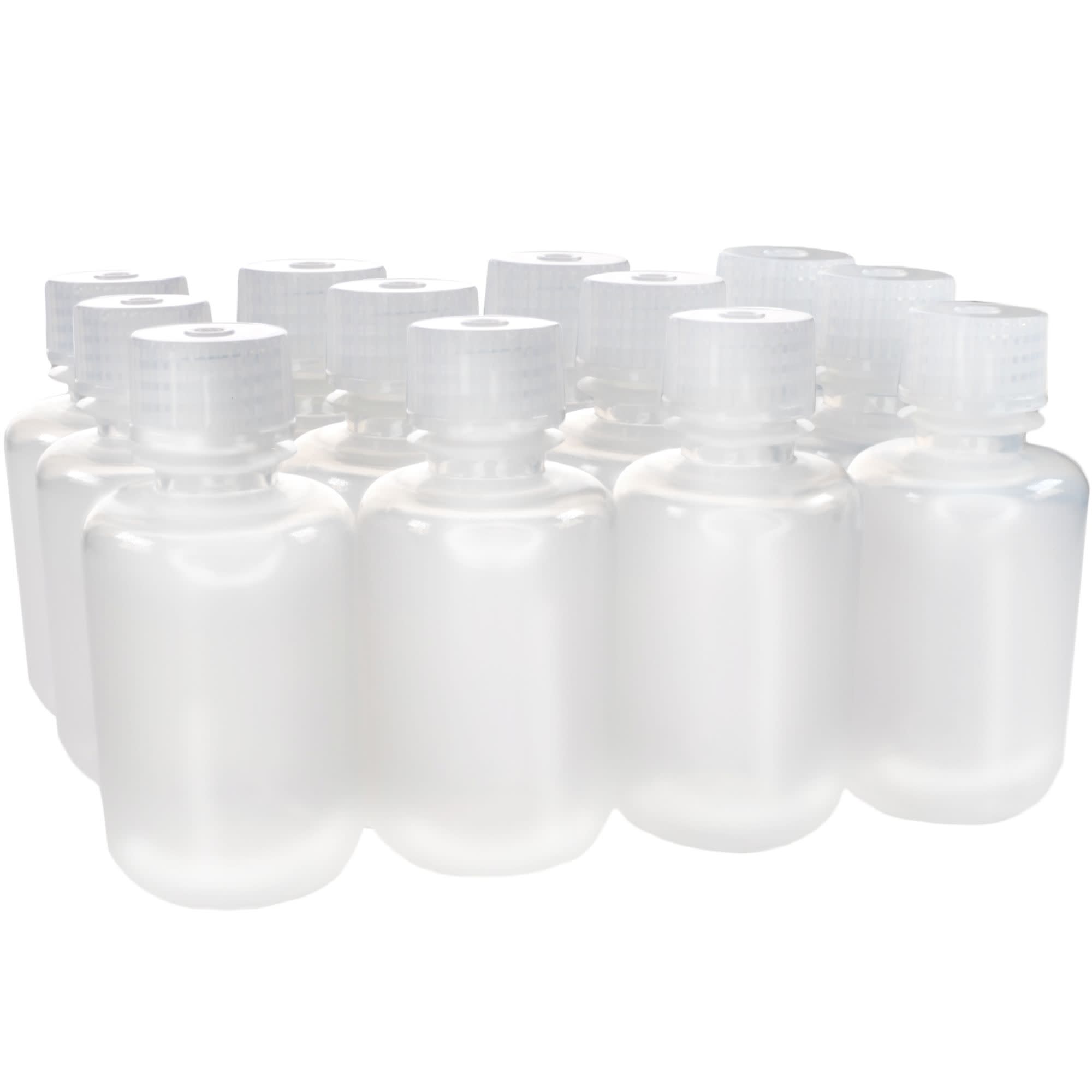Pack of 12, 60mL Narrow Mouth Polypropylene Reagent Bottles with Polypropylene Caps, Autoclavable, Translucent, Non-Sterile
