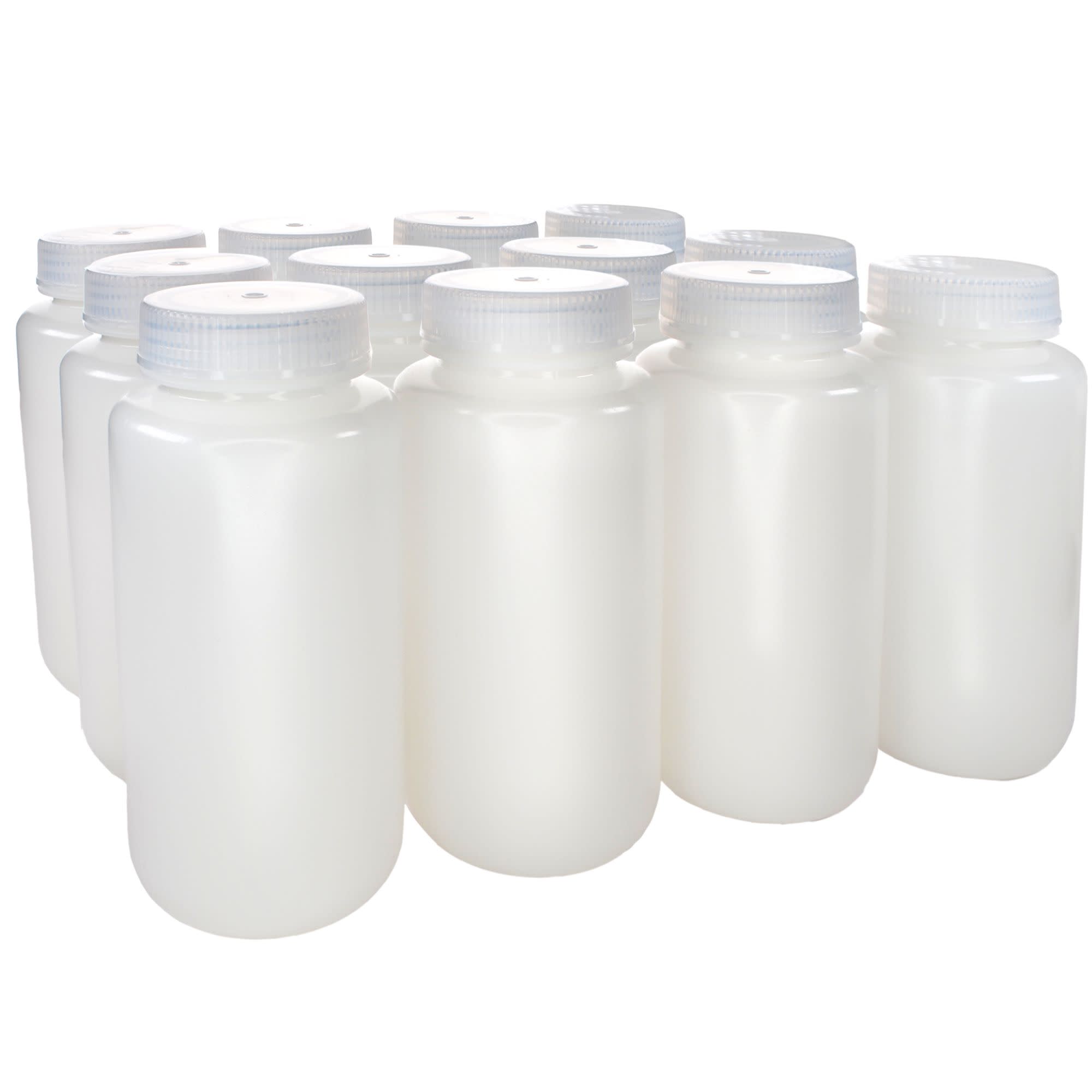 500mL Sterile Wide Mouth HDPE Reagent Bottles with Polypropylene Caps, Pack of 12