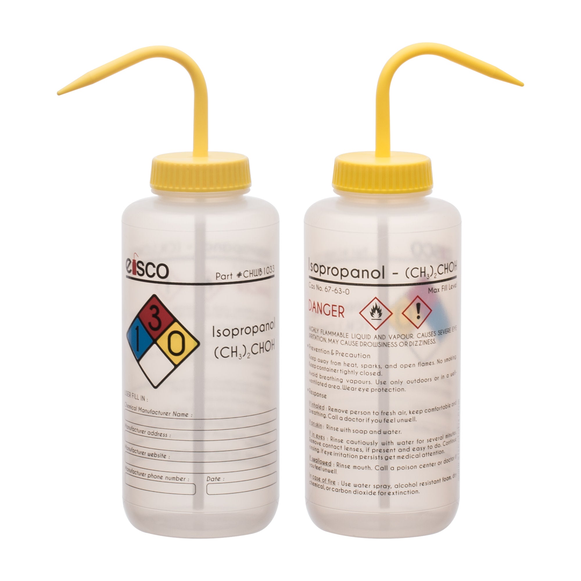 Performance Plastic Wash Bottle, Isopropanol, 1000 ml - Labeled (4 Color)