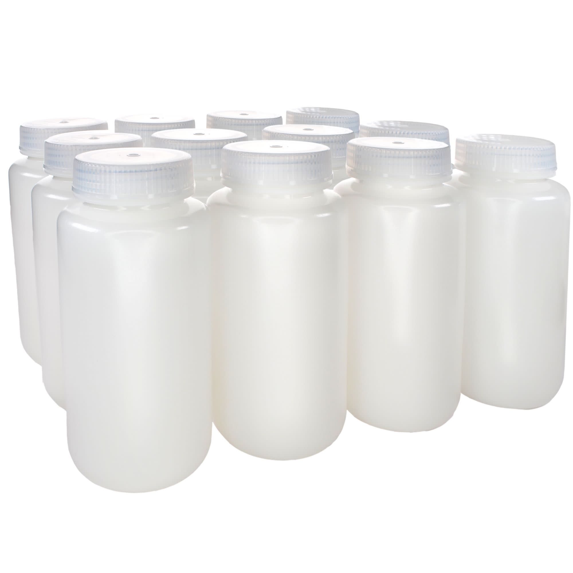 500mL Wide Mouth HDPE Reagent Bottles with Polypropylene Caps, Non-Sterile, Pack of 12